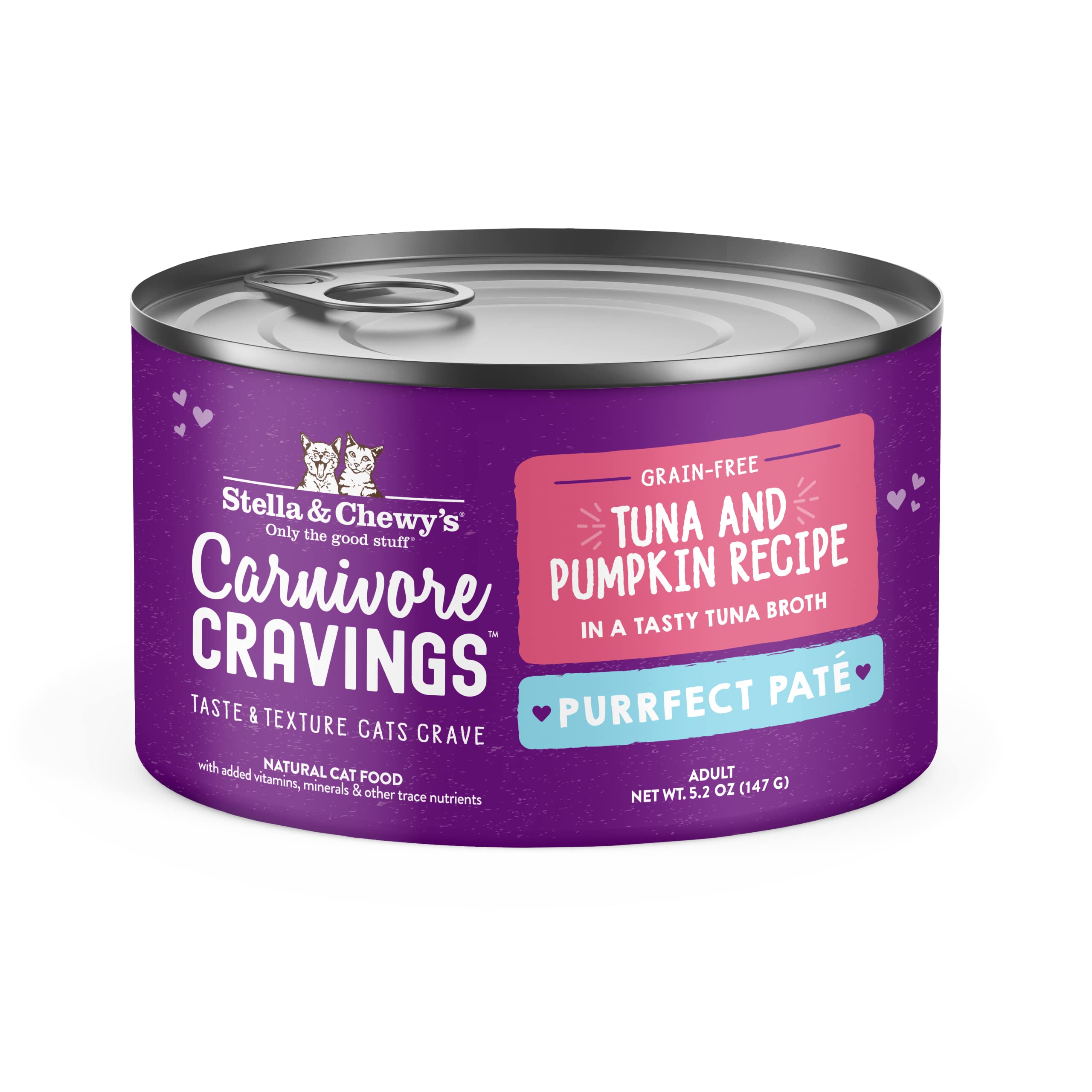 Stella & Chewys Carnivore Cravings Purrfect Pate Cans - Grain Free, Protein Rich Wet Cat Food - Tuna & Pumpkin Recipe - (5.2 Ou
