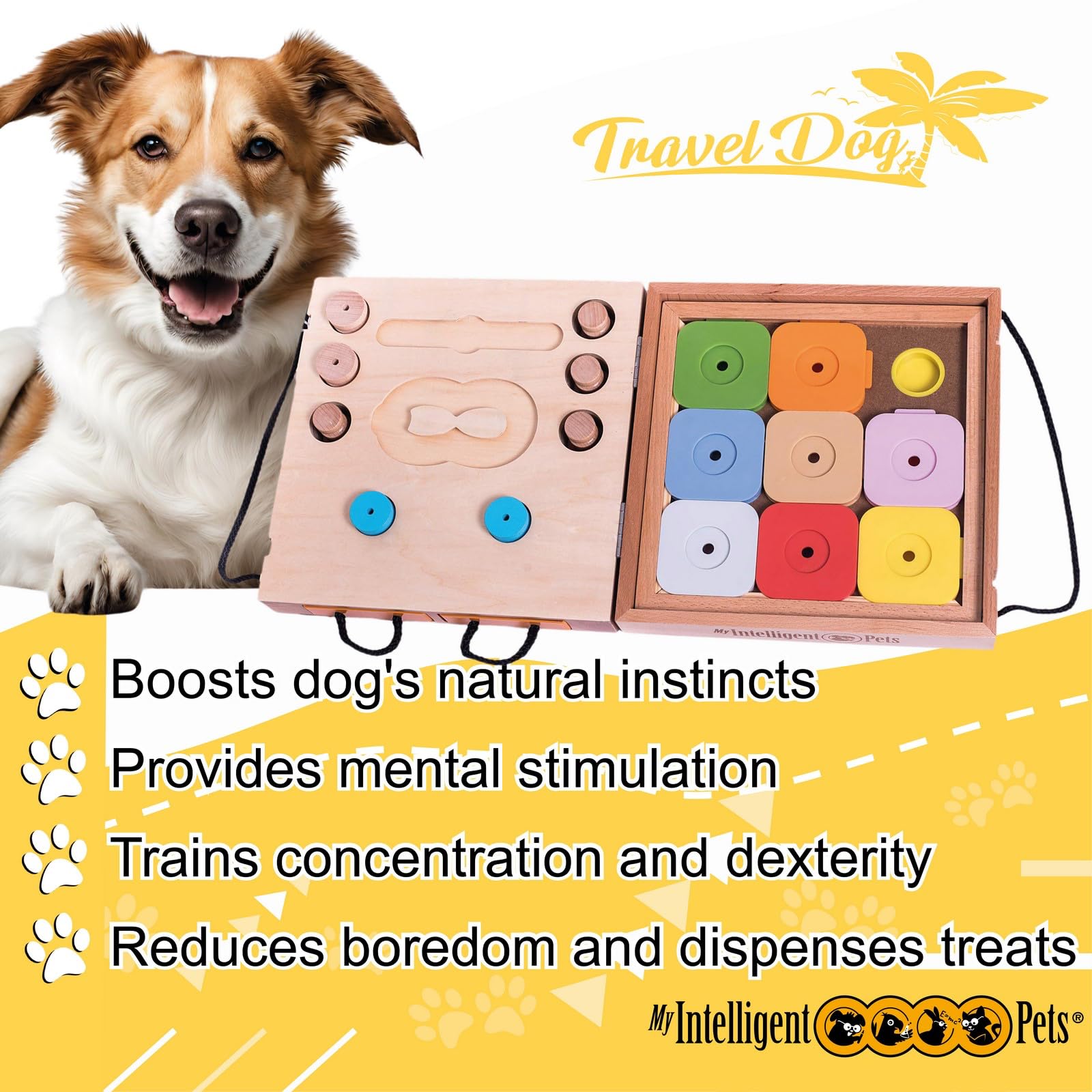 My Intelligent Dogs Travel Dog - Portable 2-in-1 Interactive Puzzle Toy and Brain Game for Dogs, Ideal for Mental Stimulation, D