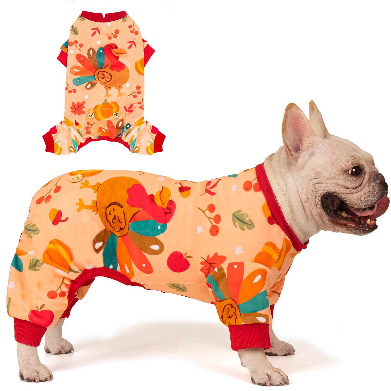 KYEESE Thanksgiving Dog Pajamas Comfy Small Dog Pajamas Dog Onesie Dog Clothes with Turkey Print Dog Pajamas Small Sized Dog Vel