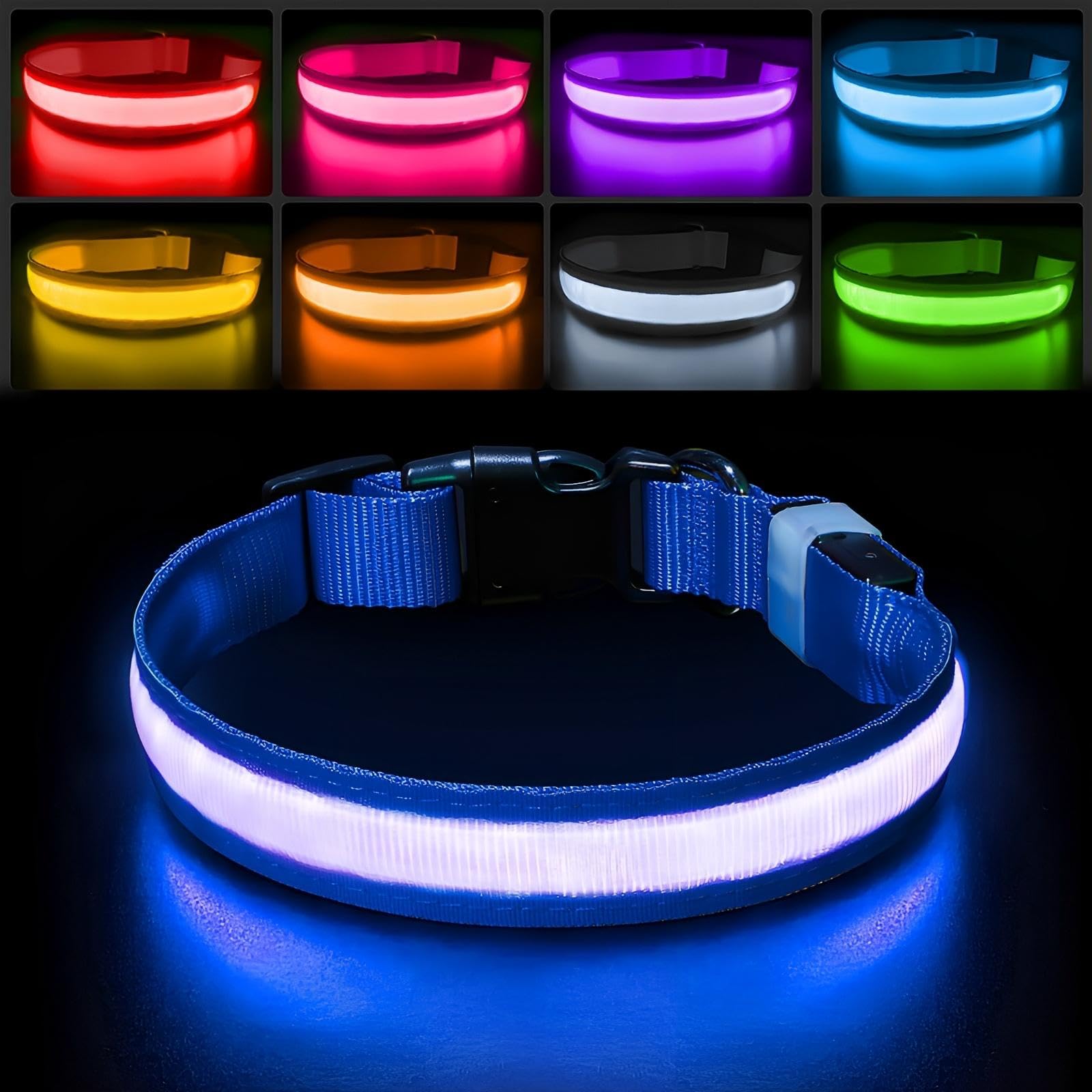 Pceotllar Light Up Dog Collar For Night Walking - Led Dog Collar Light Rechargeable Color Changing, Glow In The Dark Dog Collars