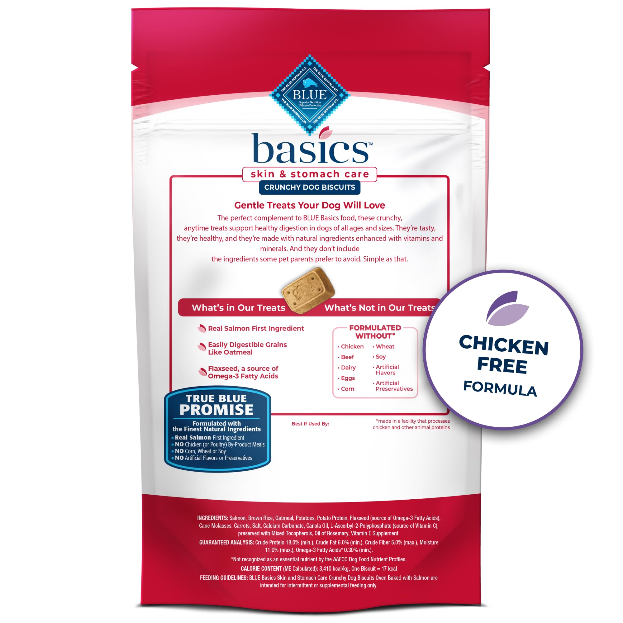 Blue Buffalo Basics Crunchy Dog Biscuits for Skin & Stomach Care, Limited Ingredient Diet Dog Treats, Salmon & Potato Recipe, 6-