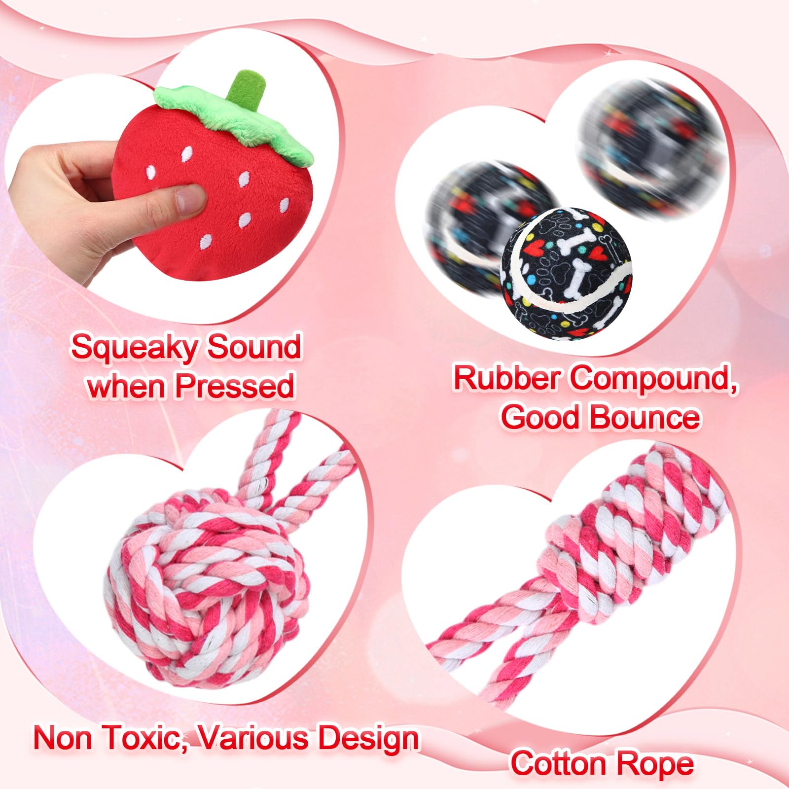 Winnerwhy 25 Pcs Valentines Dog Toys Set Dog Tennis Balls Squeaky Bone Toys Dog Rope Toys Plush Dog Toys For Pet Puppy Dog Valen
