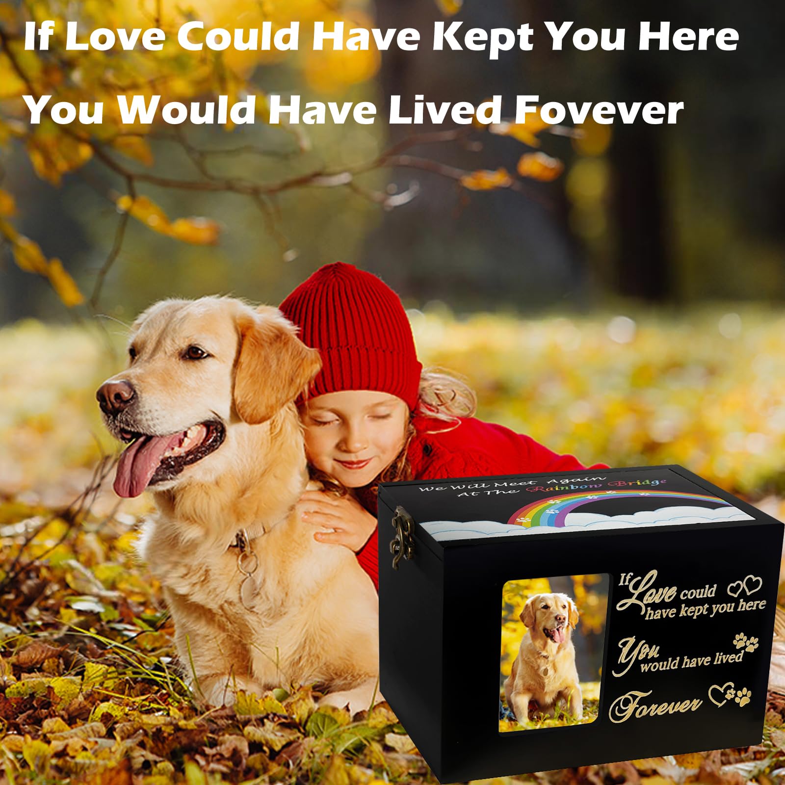 Sofunii Pet Urns For Dogs Or Cats Ashes,Large Wooden Funeral Cremation Memorial Box With Photo Frame,Rainbow Bridge Keepsake Wit