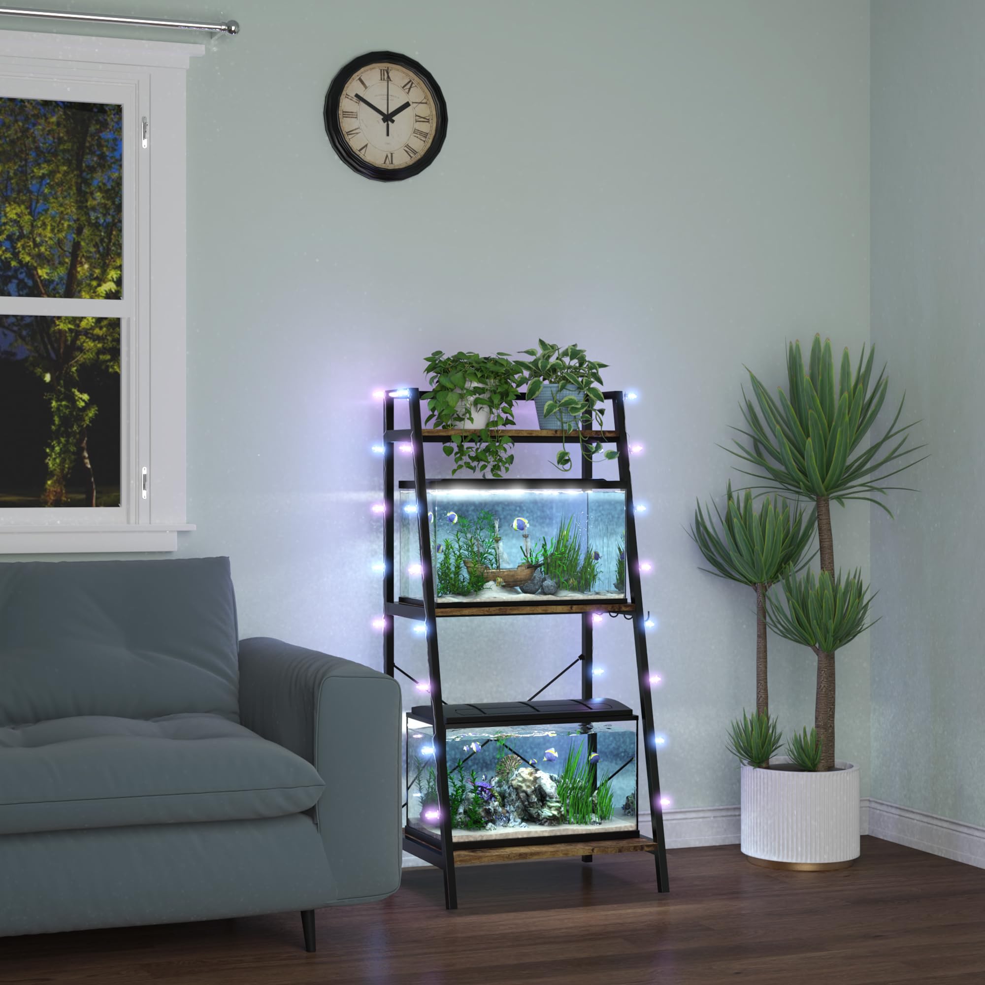 GDLF 5-10 Gallon Fish Tank Stand with Plant Shelf Metal Aquarium Stand with Storage Shelf Fits Turtle, Reptile Tank