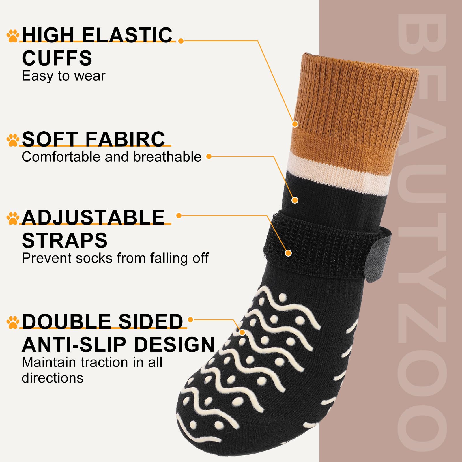 Beautyzoo Dog Socks, Non Slip Dog Socks To Prevent Licking Paws -Dog Boots & Paw Protectors With Grippers On Hardwood Floors, Do