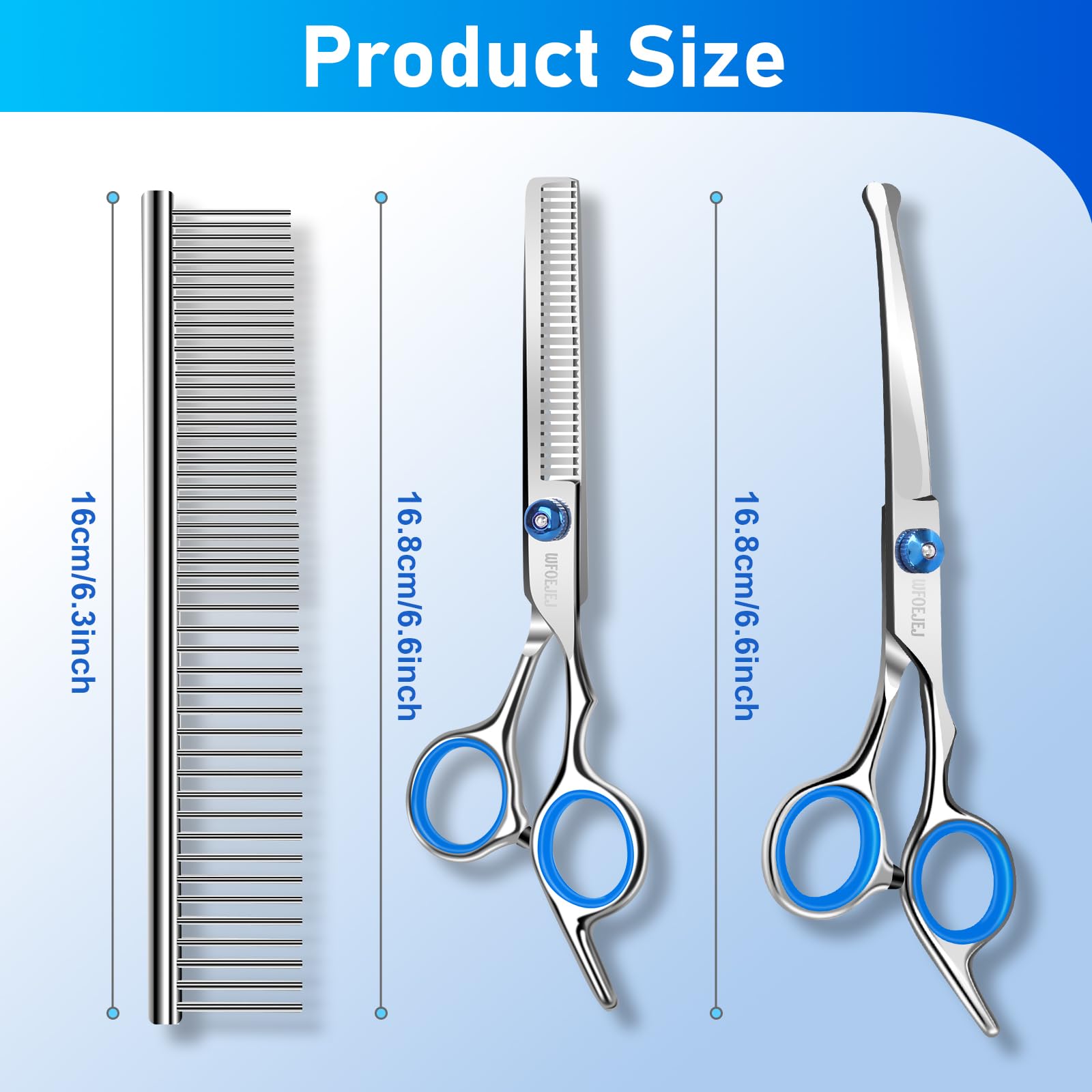 WFOEJEJ Professional 3 in 1 Dog Grooming Scissors Kit with Safety Round Tips, Sharp and Durable Pet Grooming Shears for Dogs and