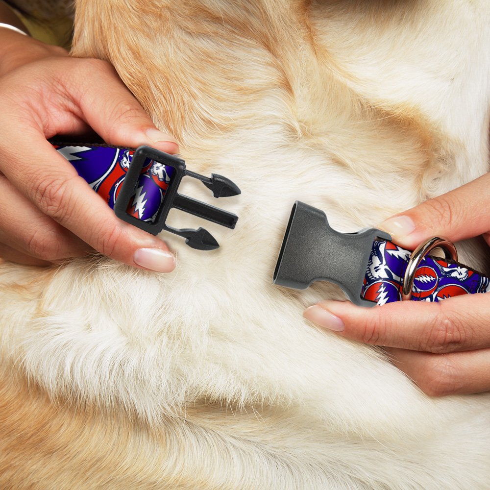 Buckle-Down Plastic Clip Collar - Steal Your Face Stacked Red/White/Blue - 1' Wide - Fits 15-26' Neck - Large
