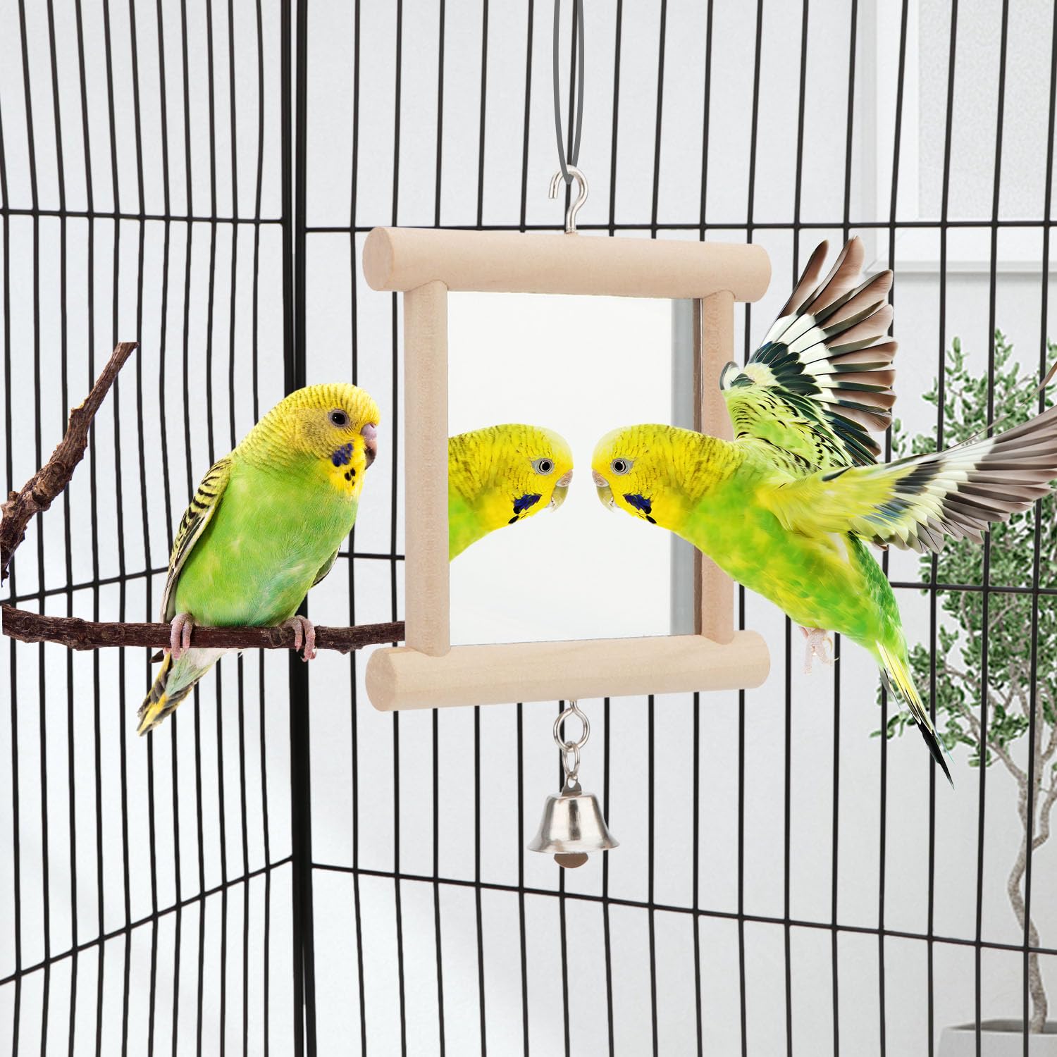 Hypeety Pet Bird Mirror With Bell Interactive Parrot Toy For Parrot Macaw African Greys Budgies Cockatoo Parakeet Cockatiels Conure Lovebird Cage Bells Mirror (C)