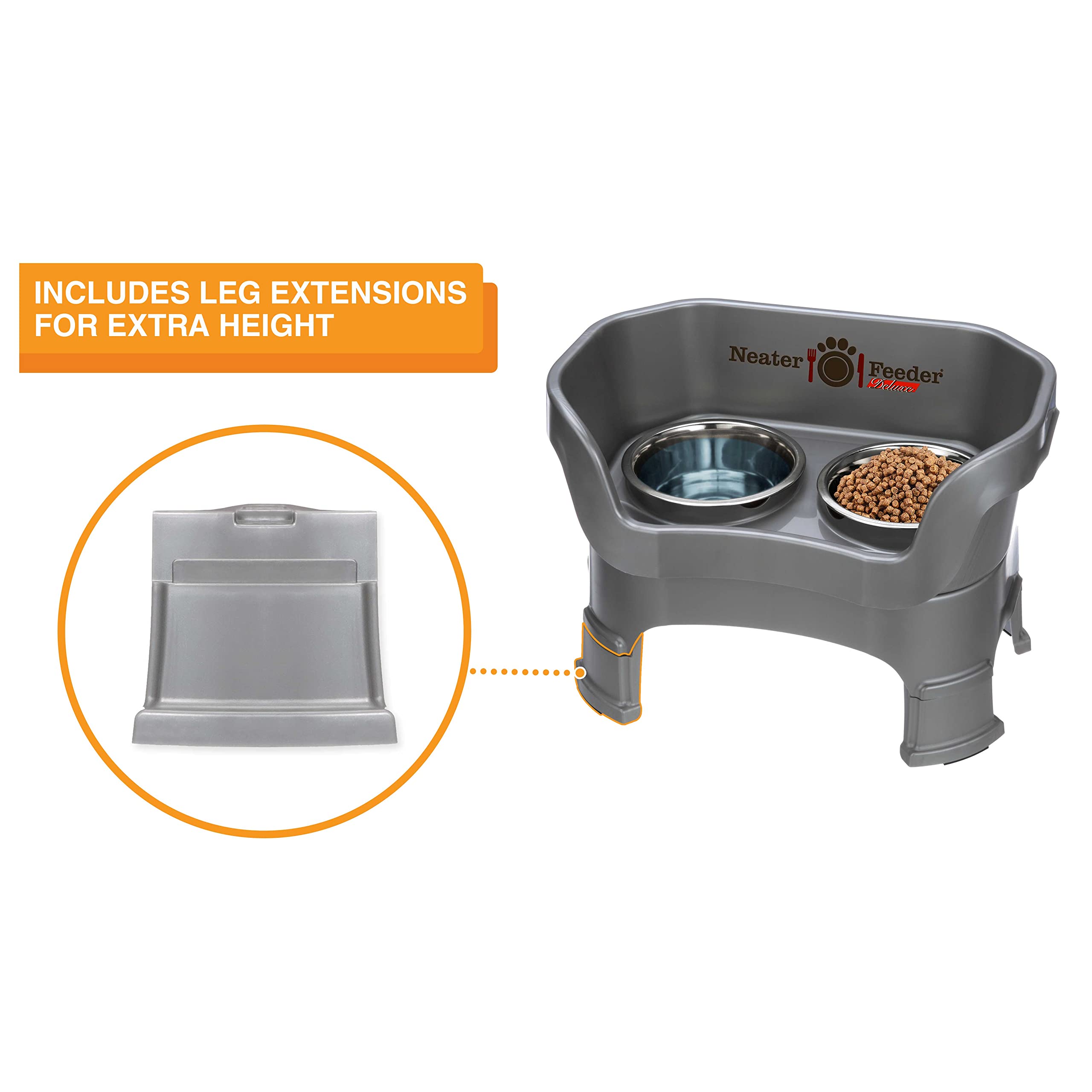 Neater Feeder Deluxe with Leg Extensions (Medium + Slow Feed Bowl Combo, Gunmetal)