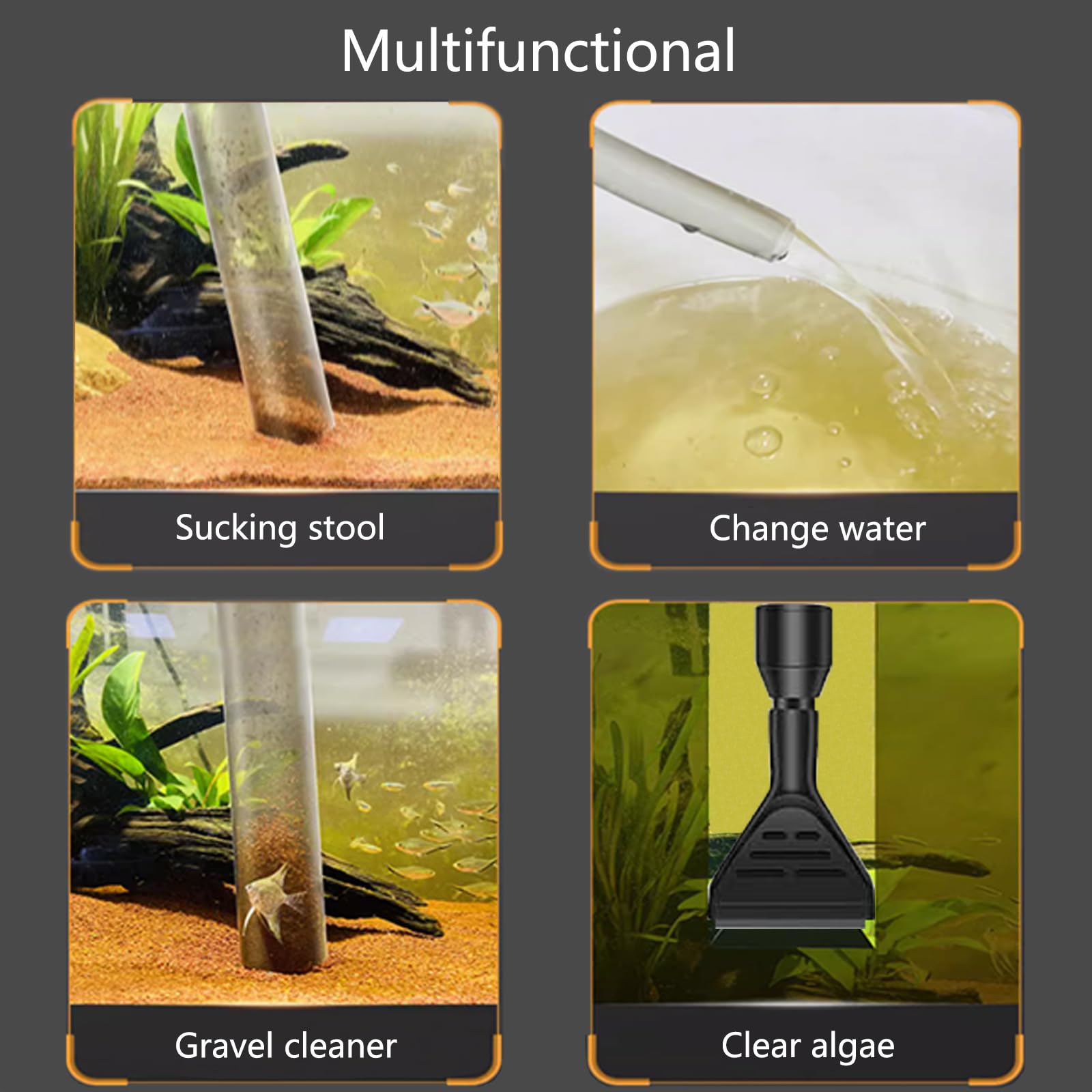 Carefree Fish Aquarium Gravel Cleaner 15~30In with 6Ft Water Hose Fish Tank Water Changer Sand Vacuum with Skimmer Net and Long