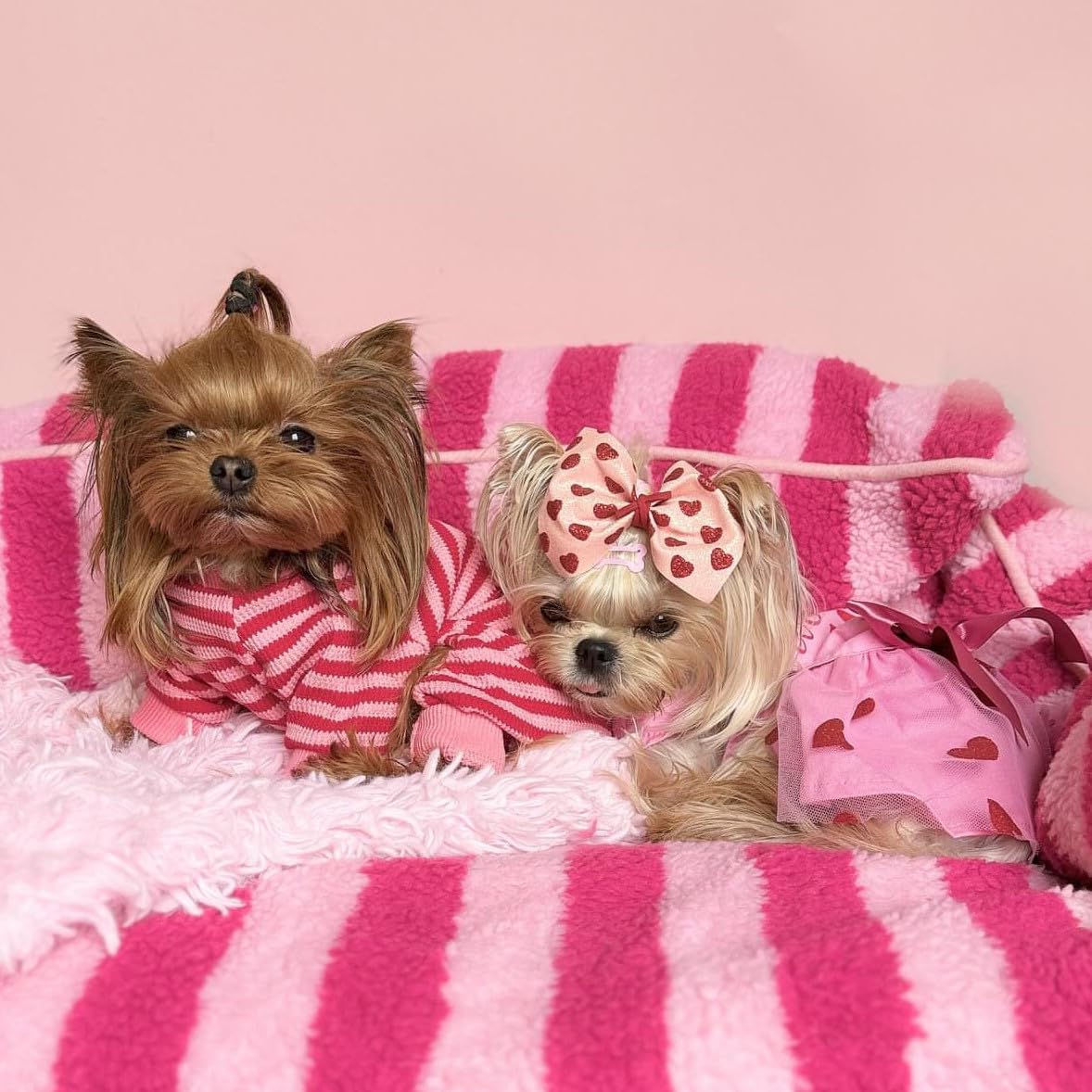 Fitwarm Pink And Red Striped Dog Pajamas, Waffle Dog Clothes For Small Dogs Girl Boy, Puppy Onesie With Feet, Pet Cat Outfit, Sm