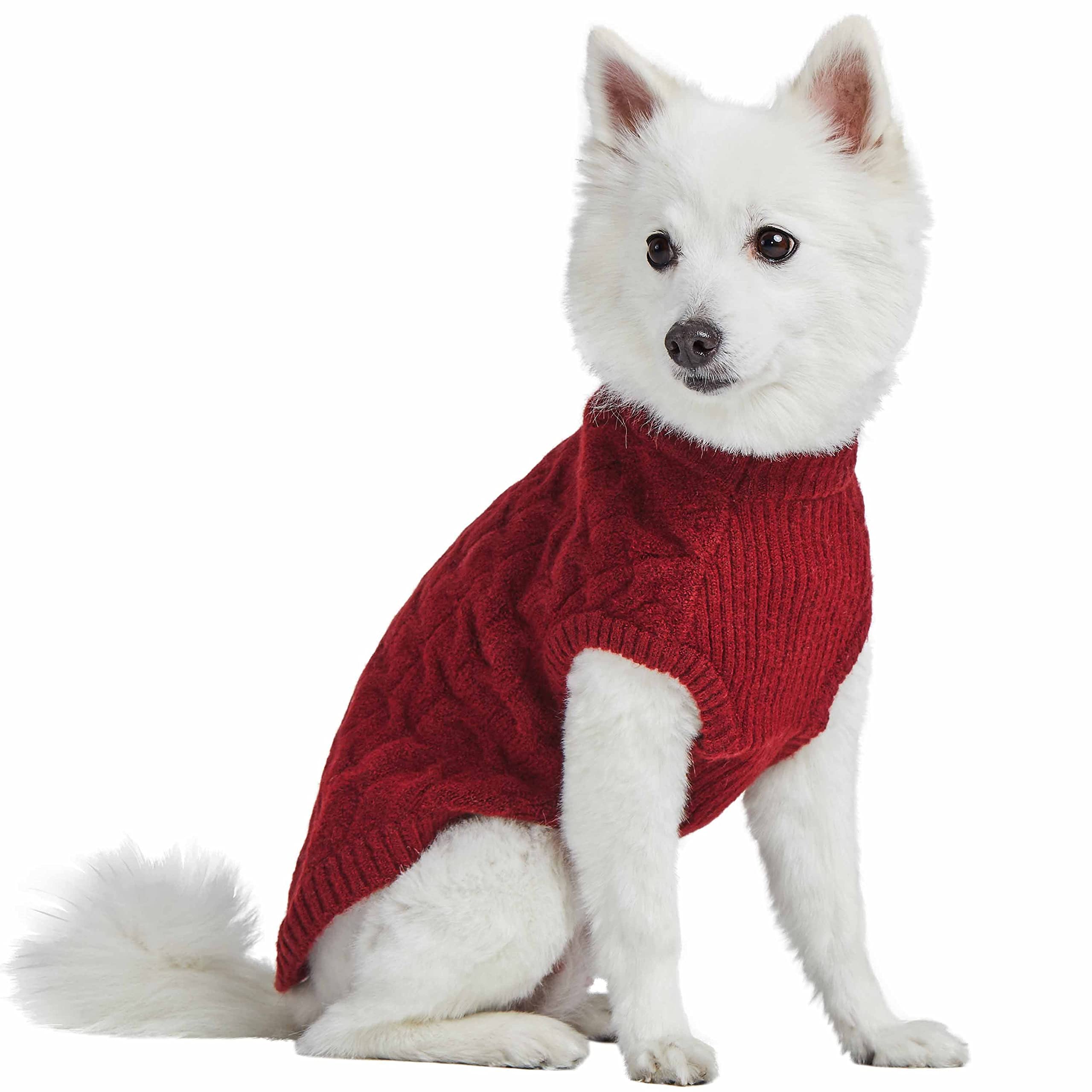 Blueberry Pet Classic Fuzzy Textured Knit Pullover Crew-Neck Dog Sweater In Burgundy Red, Back Length 22', Pack Of 1 Clothes For Dogs