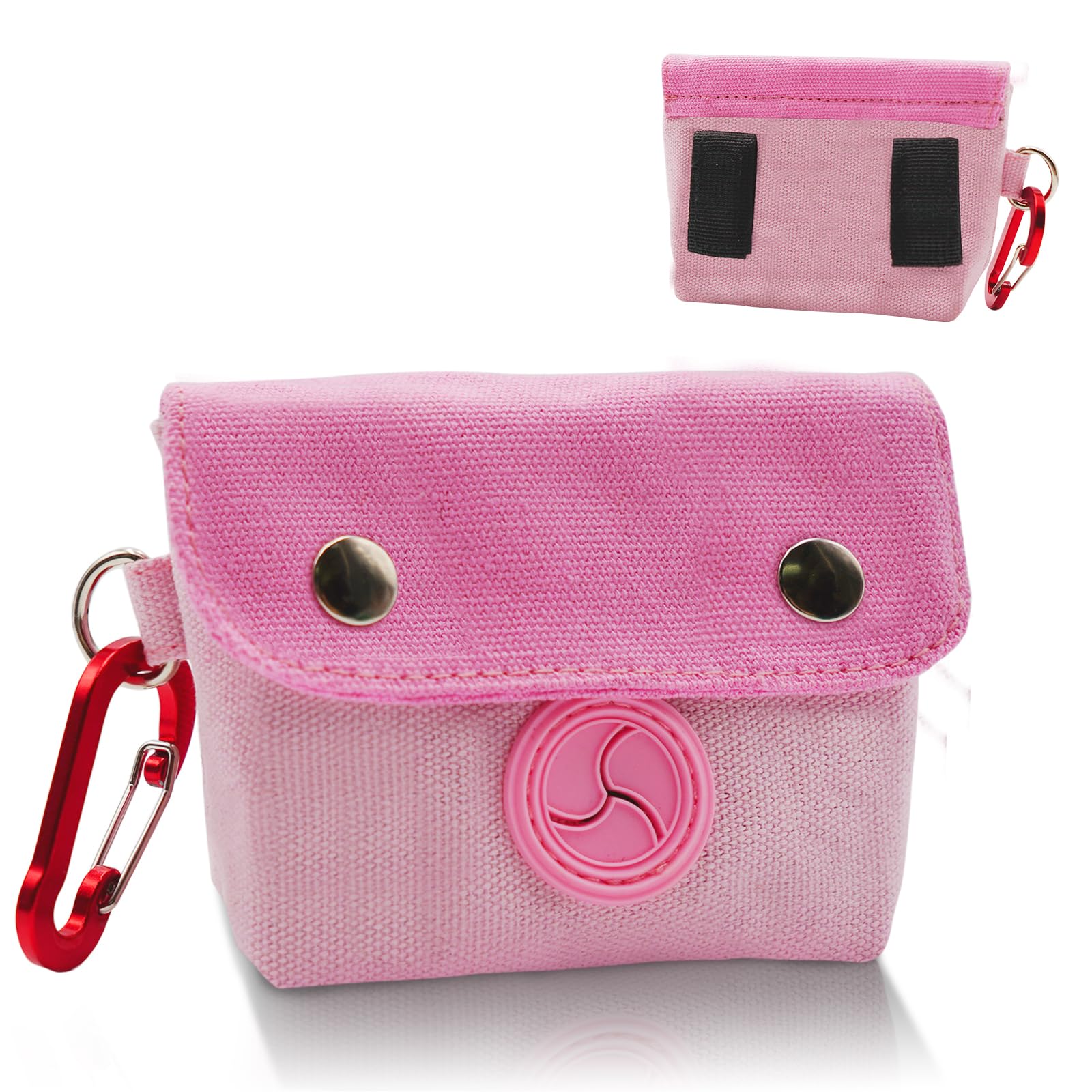 Lepawit Dog Poop Bag Holder, Portable Dog Poop Bag Dispenser With 1 Metal Clip, Pink Button Canvas Poop Pag Polders For Leashes