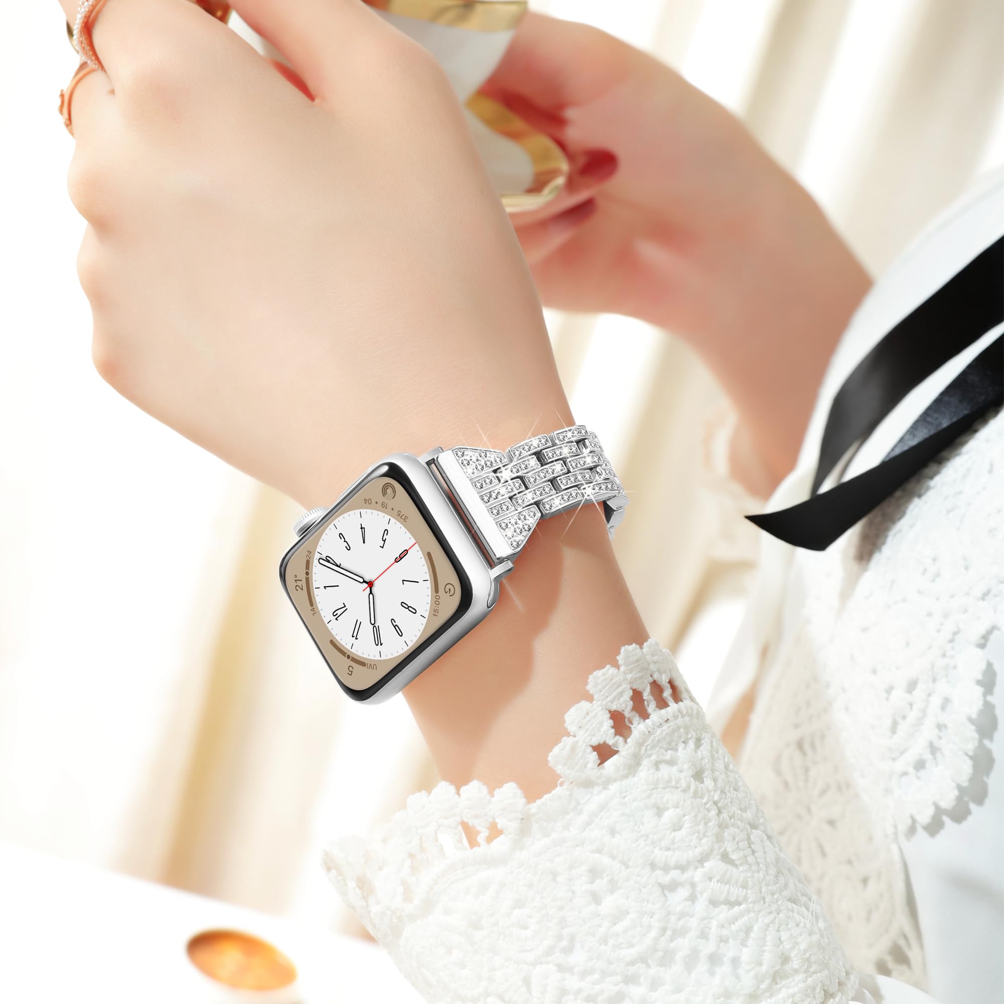 Compatible With Apple Watch Band 41Mm 40Mm 38Mm, Luxury Diamond Band For Women, Dressy Cute Charm Bracelet, Bling Fashion Metal