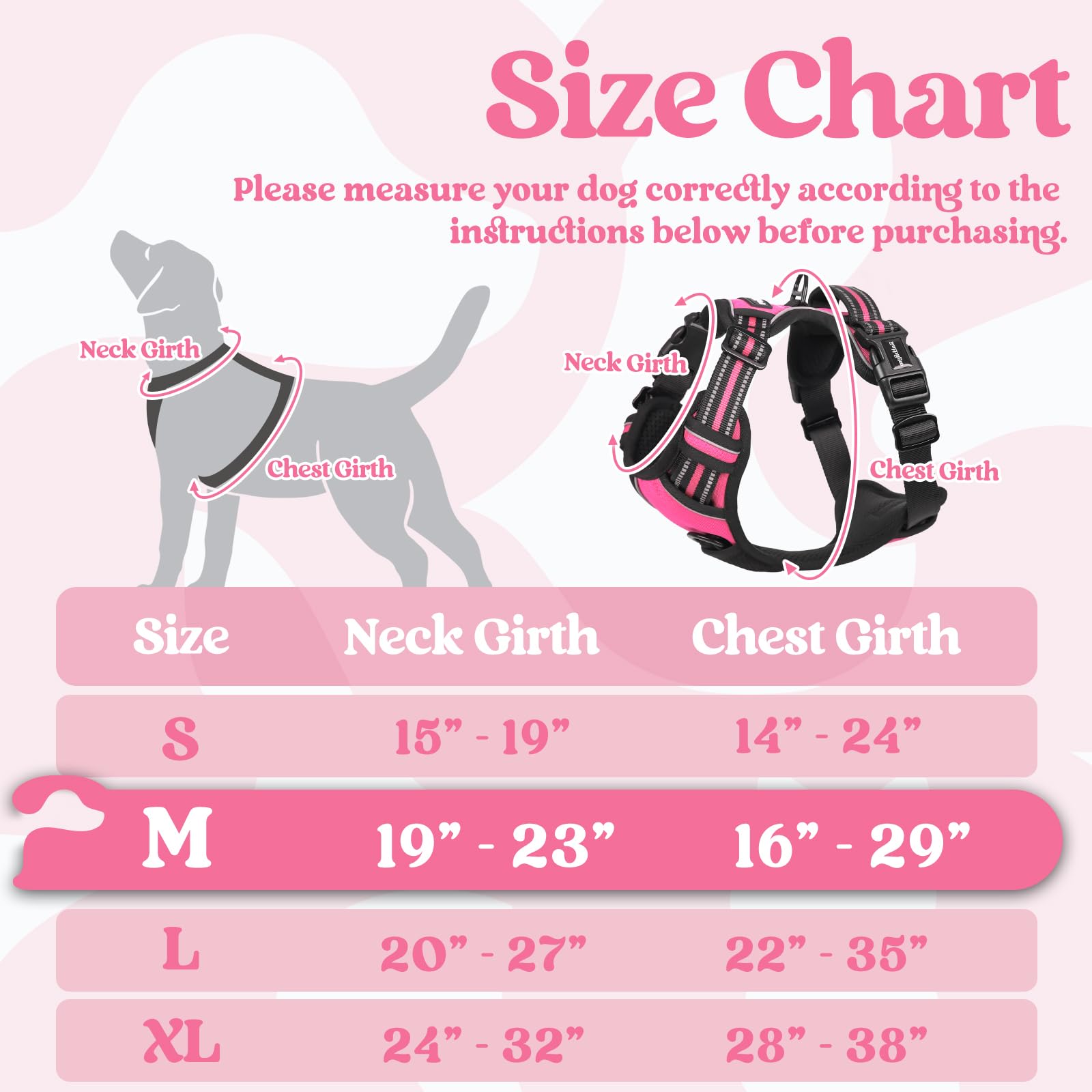 Rabbitgoo Dog Harness Medium Sized, No Pull Pet Harness With 3 Buckles, Adjustable Soft Padded Pooch Vest With Instant Control Handle, Easy Walking Reflective Pet Vest For Medium Dogs, Rose Pink, M