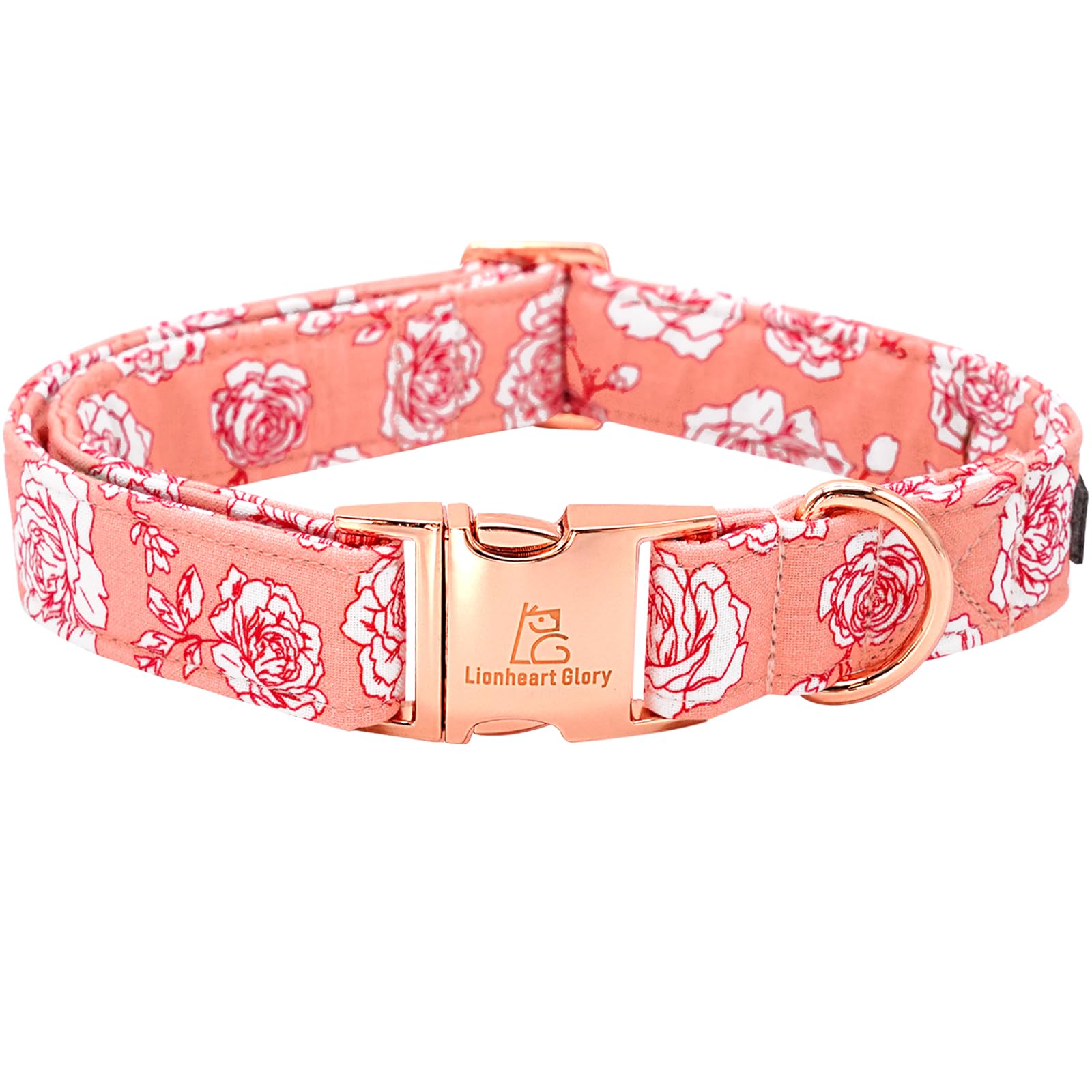 Lionheart Glory Valentine'S Day Collar, Pink Roses Print Dog Collar For Large Cute Dog Collars Spring Female Pet Gift Adjustable