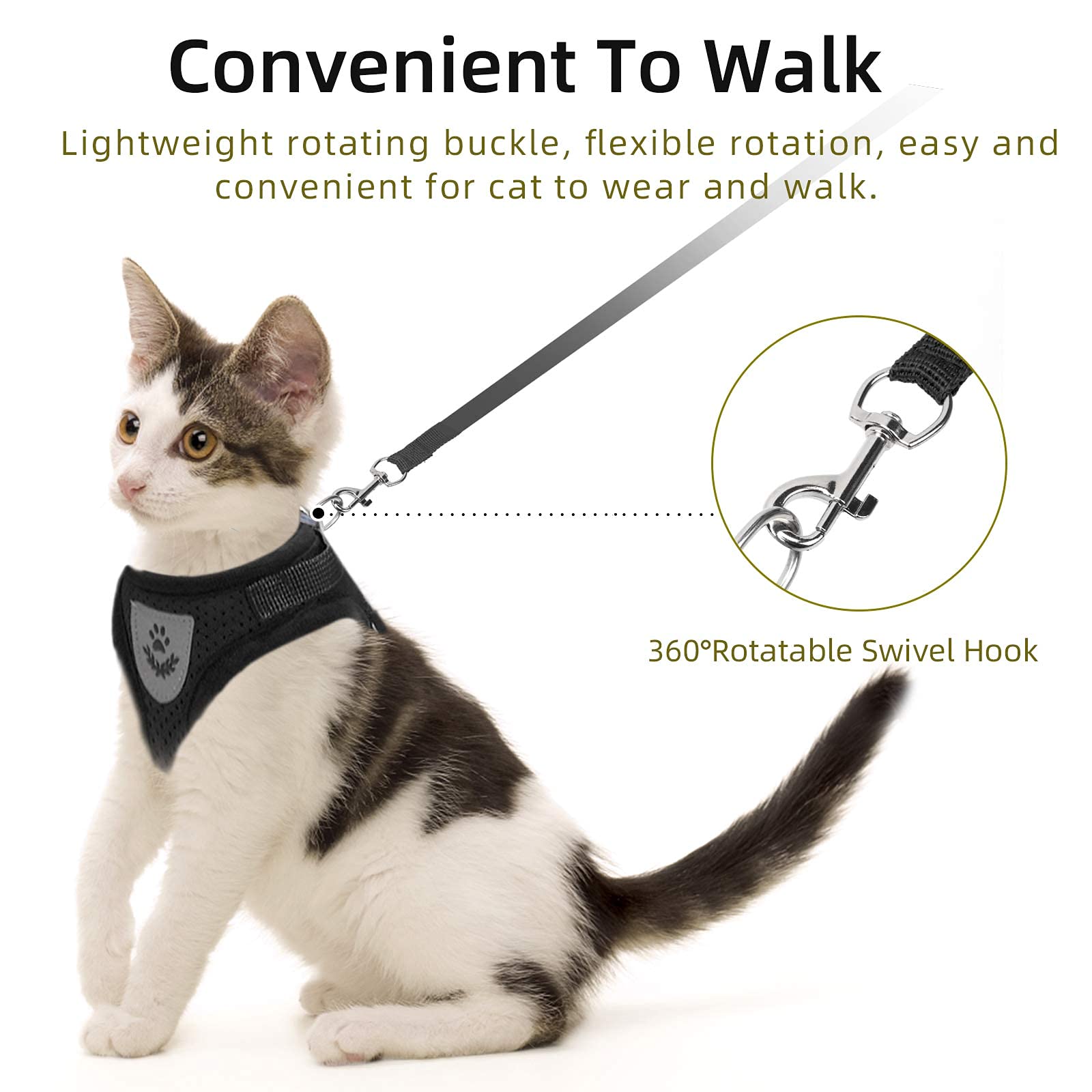 Cat & Dog Vest Harness - All Weather Mesh, Reflective Strap, Step-In Adjustable For Small Cats & Dogs (Black, Xs)