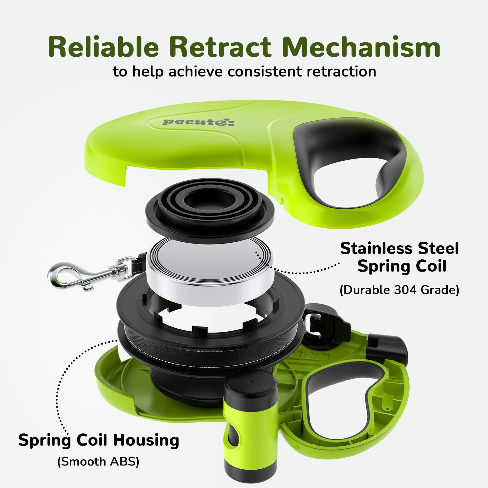 Pecute 32Ft Retractable Dog Leash With Reflective Strips, 360 Tangle-Free, One-Button Control & Sturdiness Nylon Material, Long