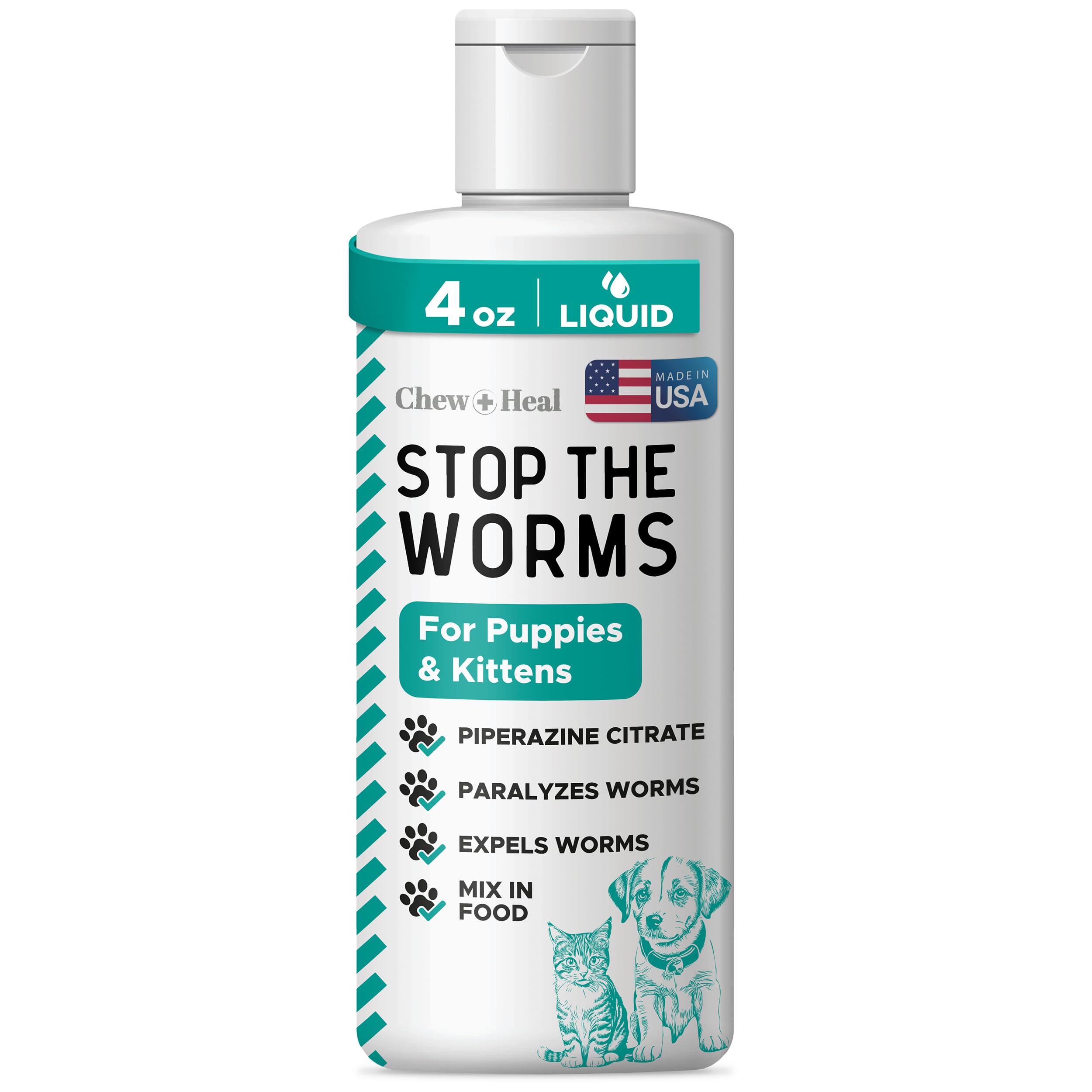Dog and Cat Dewormer - 4 oz of Wormer Liquid to Paralyze and Expel Roundworms - Kitten and Puppy Dewormer