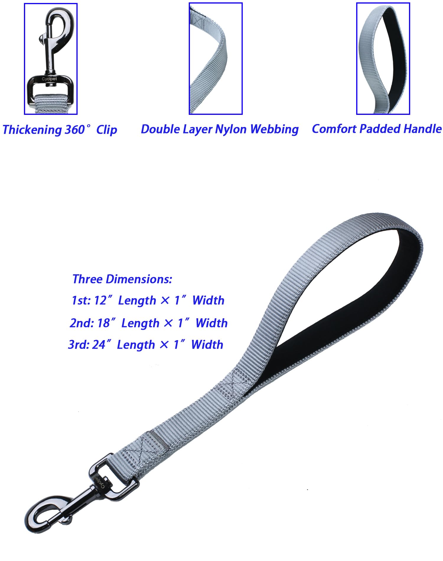 Cyclpet Premium 12 Inches Nylon Short Leash With Heavy Duty Clasp And Comfortable Padded Handle For Large Medium Breed Dogs Dail