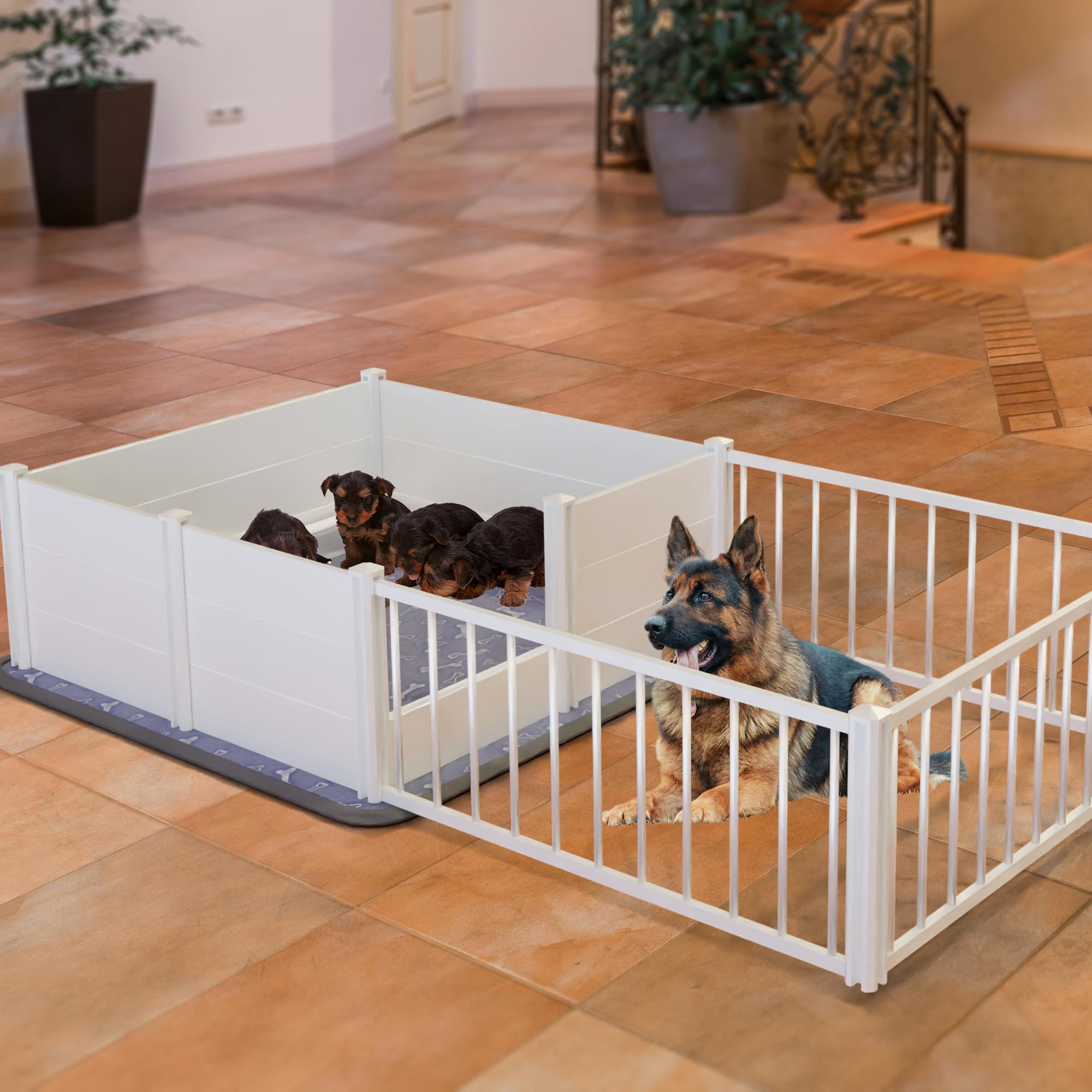 Exroo Whelping Box,Whelping Box For Dogs With Washable Puppy Pads, Double Rooms Whelping Pen For Large Breed Dogs,Indoor Whelpin