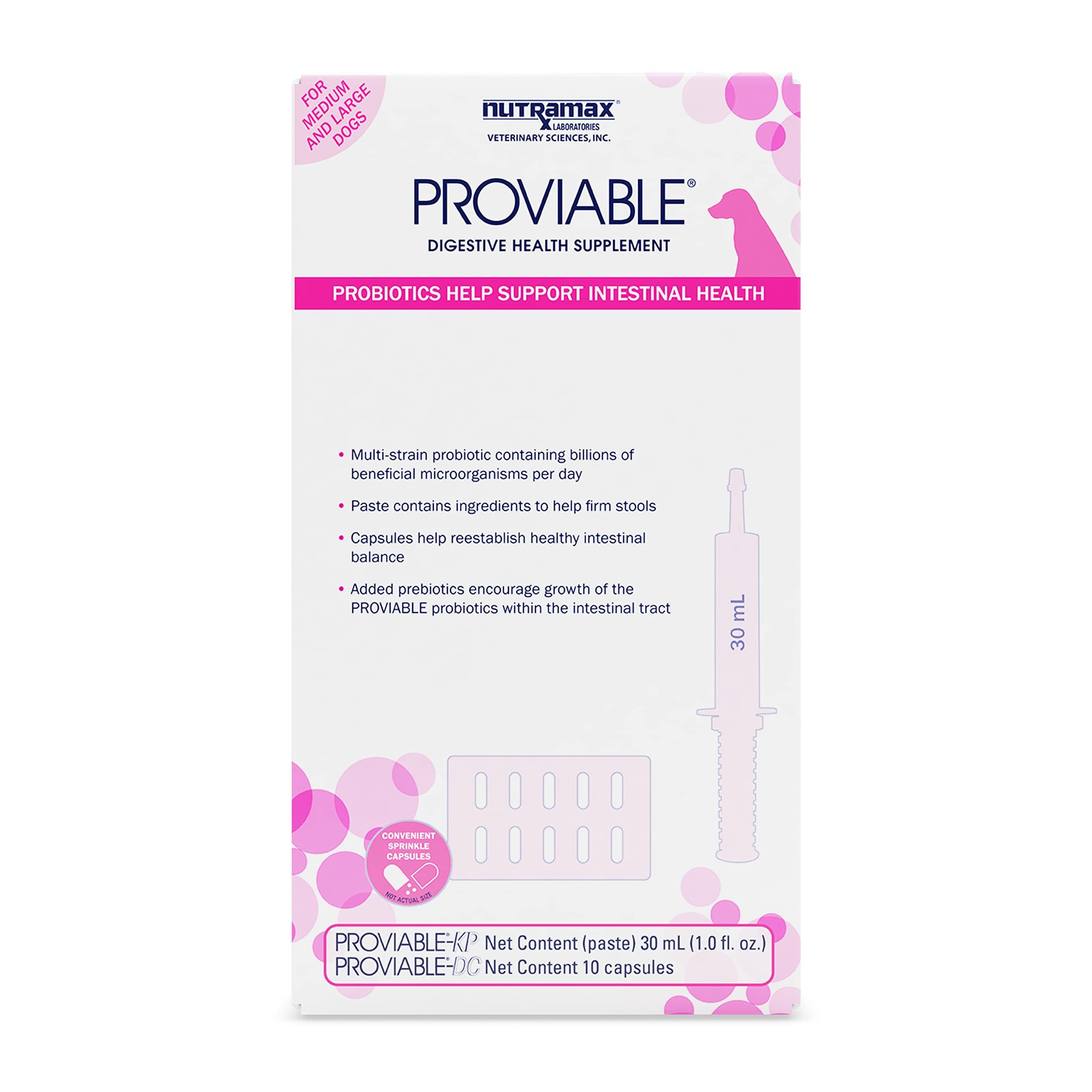 Proviable Digestive Health Supplement Kit with Multi-Strain Probiotics and Prebiotics for Medium to Large Dogs - with 7 Strains 