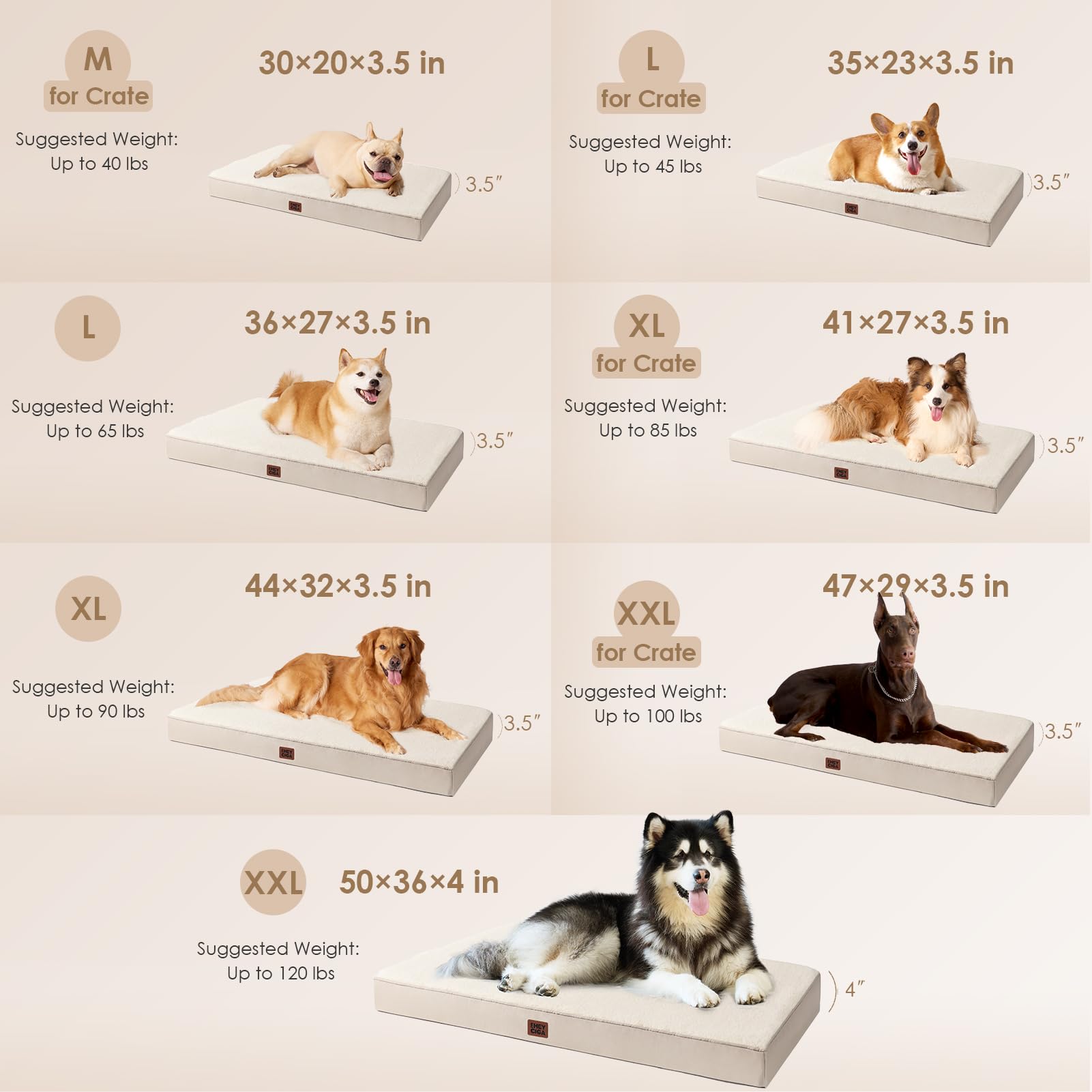 Eheyciga Orthopedic Xxl Dog Beds For Jumbo Dogs With Removable Washable Cover For Crate, Camel, 47X29