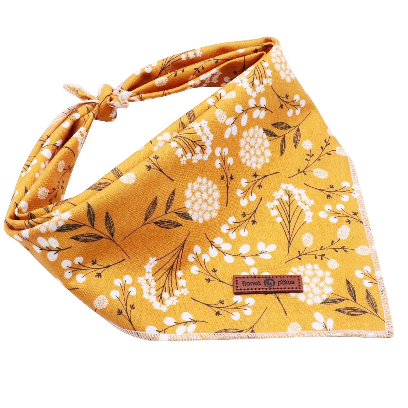 Lionet Paws Flower Dog Bandana,Fabric Yellow Dogs Kerchief For Small Medium Large Dogs,Dog Cotton Triangle Bibs Scarf For Girl B