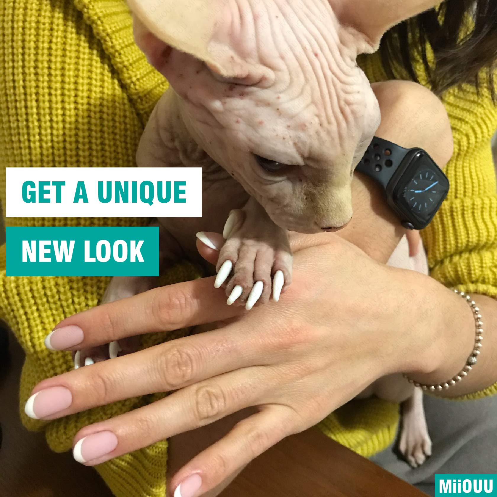 Miiouu 10X Colors / 100 Pcs Cat Nail Caps | Cat Claw Covers With Adhesives And Applicators | Alpha (M)