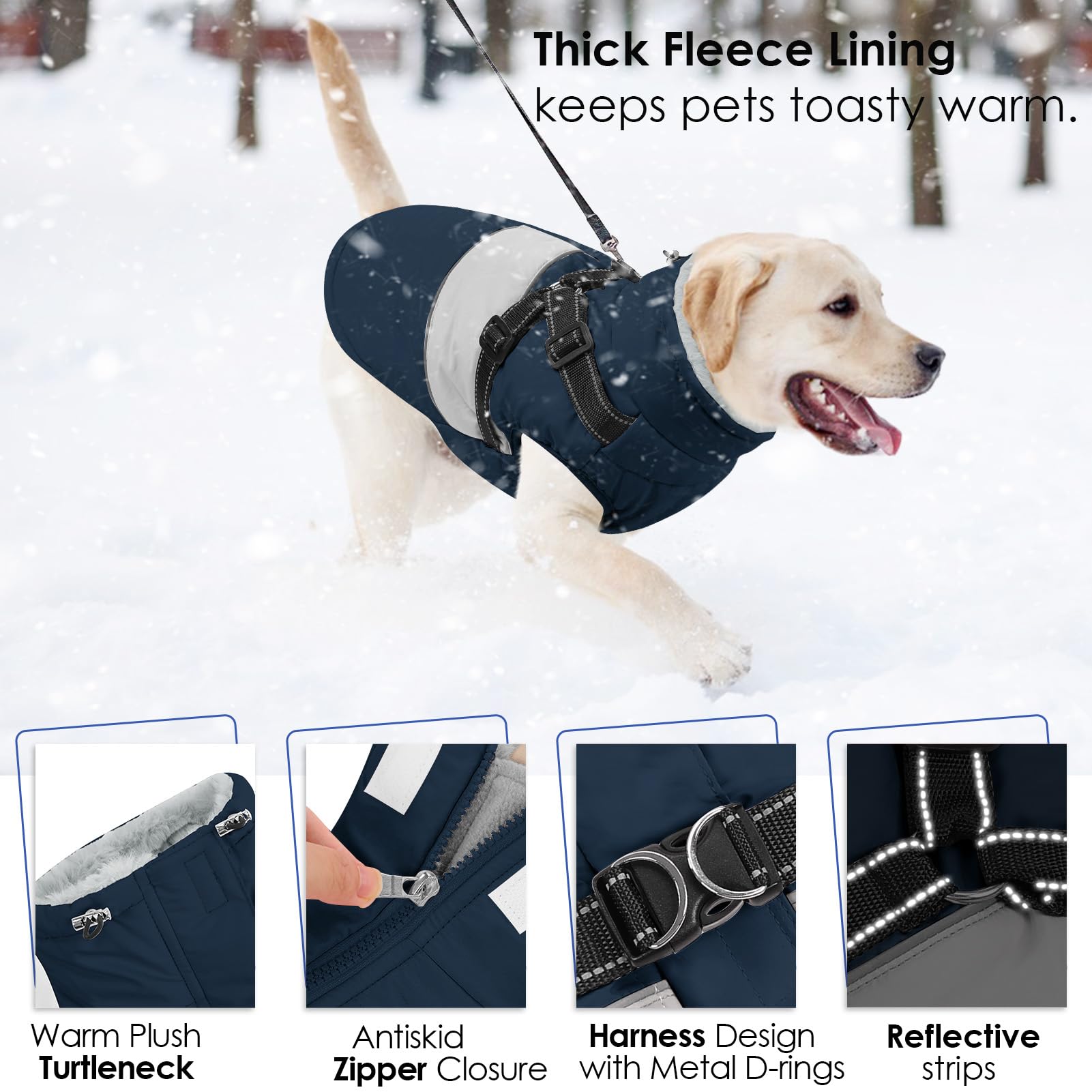 Aofitee Dog Winter Coat - Built-In Harness, Reflective Waterproof Puffer Jacket, Warm Fleece Windproof Sweater For Large Dogs, B
