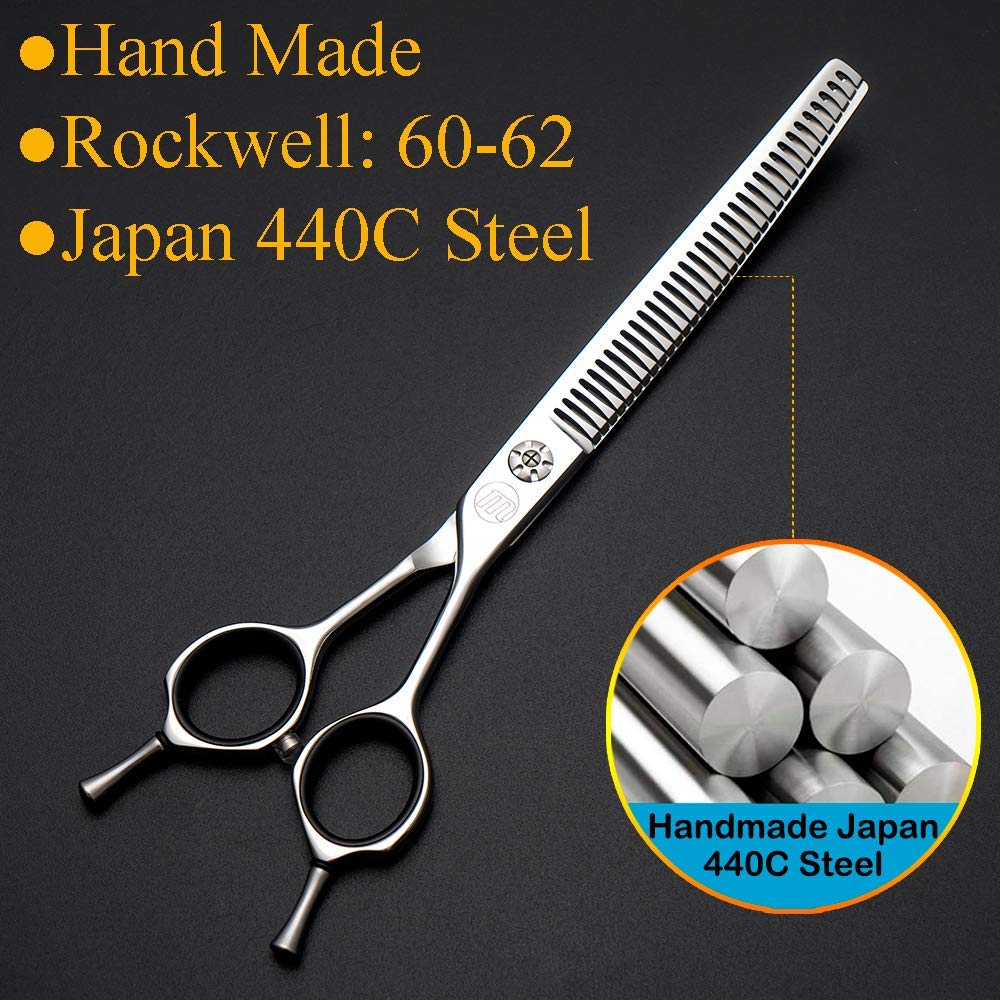 Moontay 7 Dog Grooming Chunkers Scissors - 35 Teeth, Upward Curved, Japan 440C Stainless Steel for Pet Groomers & DIY Use