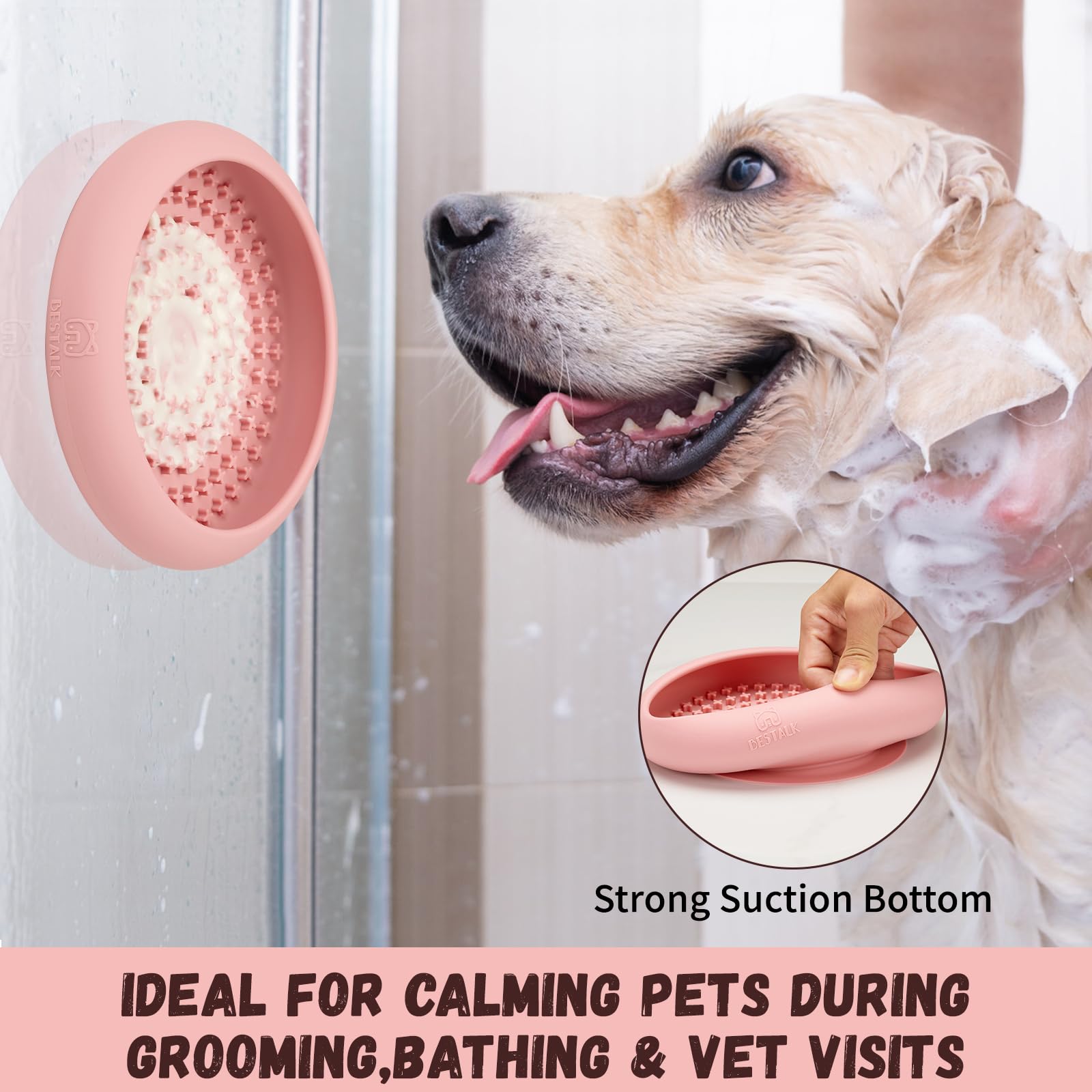 Bestalk Anxiety Relief Slow Feeder Dog Lick Mat Treat Dispenser, Non-Slip Licking Bowl Enrichment Toys, BPA Free Silicone, Dishw