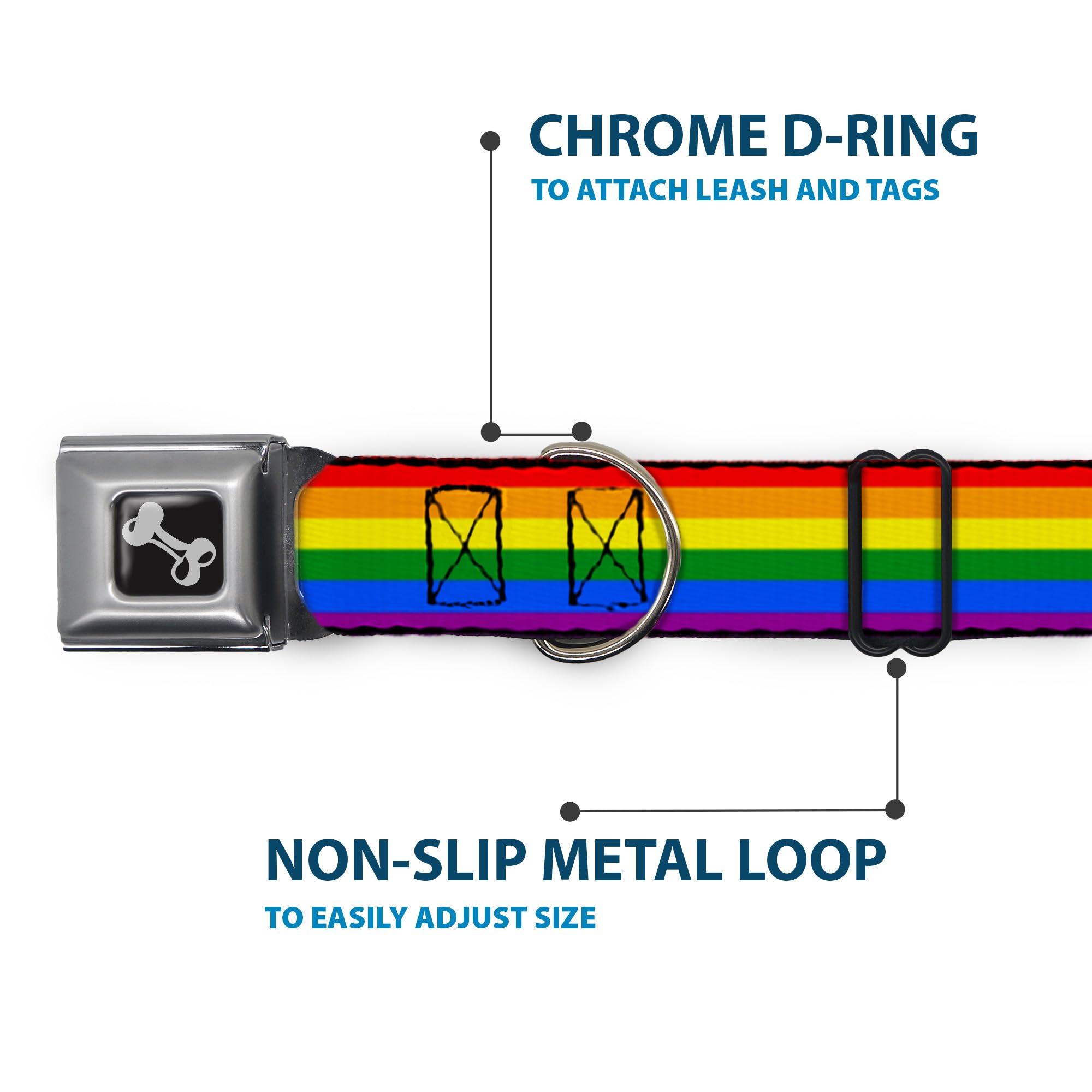 Buckle-Down Dog Collar Seatbelt Buckle Flag Pride Rainbow 15 To 26 Inches 1.0 Inch Wide, L - Fits 15-26 - 1.0 Wide, Multicol