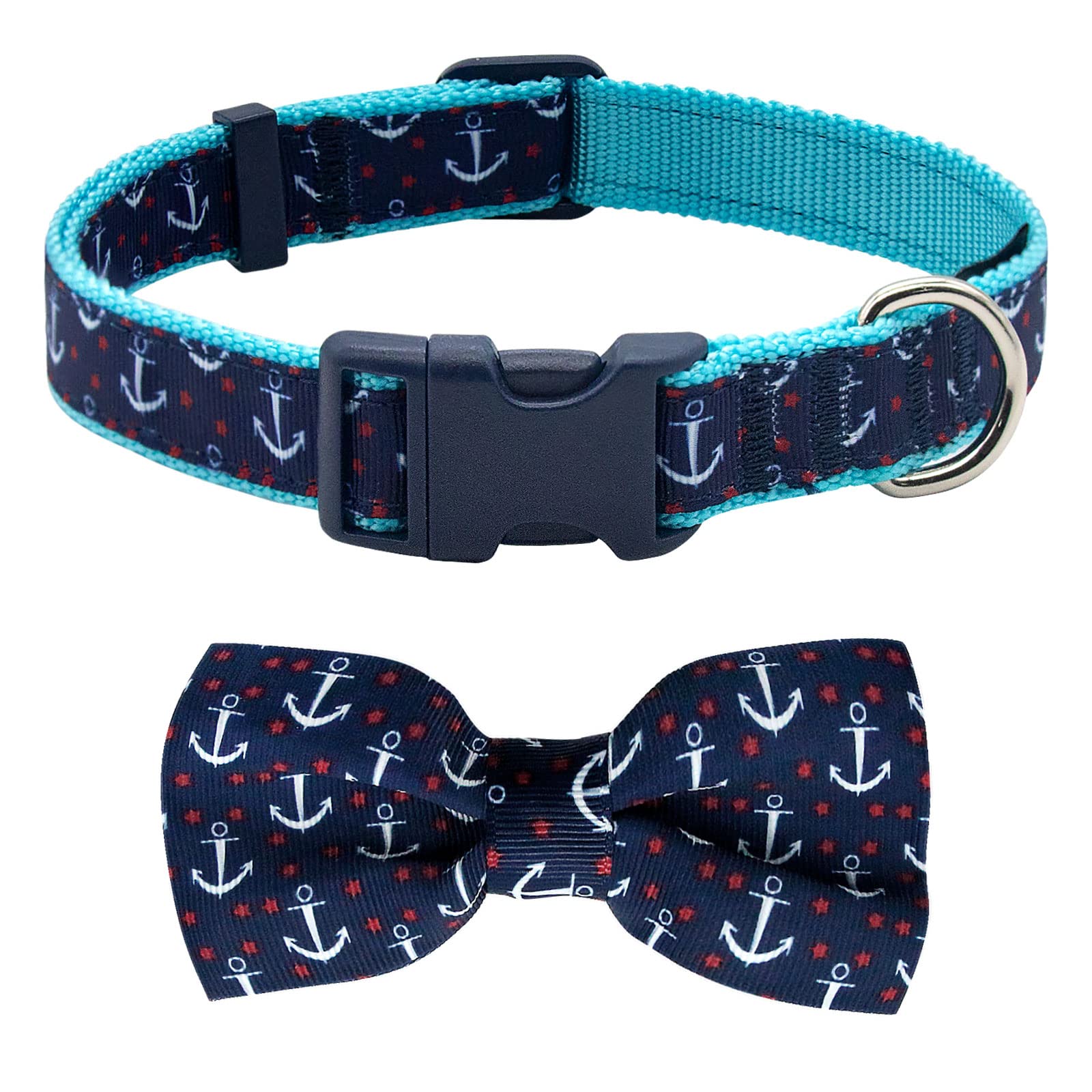 Azuza Anchor Dog Collar With Bow Tie, Soft And Comfortable Adjustable Bowtie For Small Dogs