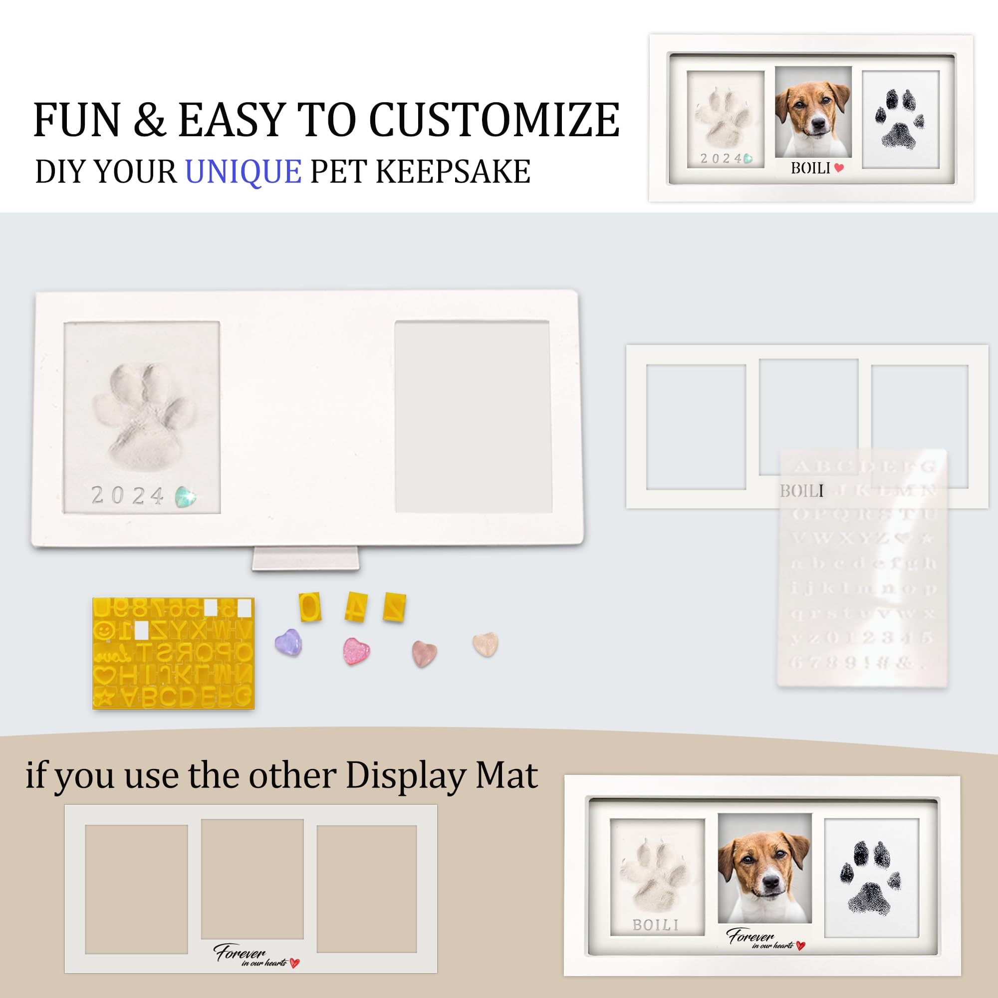 Mypawlets Paw Print Frame Kit,Dog/Cat Paw Print Kit,Soft Pawprint Clay&Clean Touch Ink Pad,Pet Paw Print Impression Kit With Cus