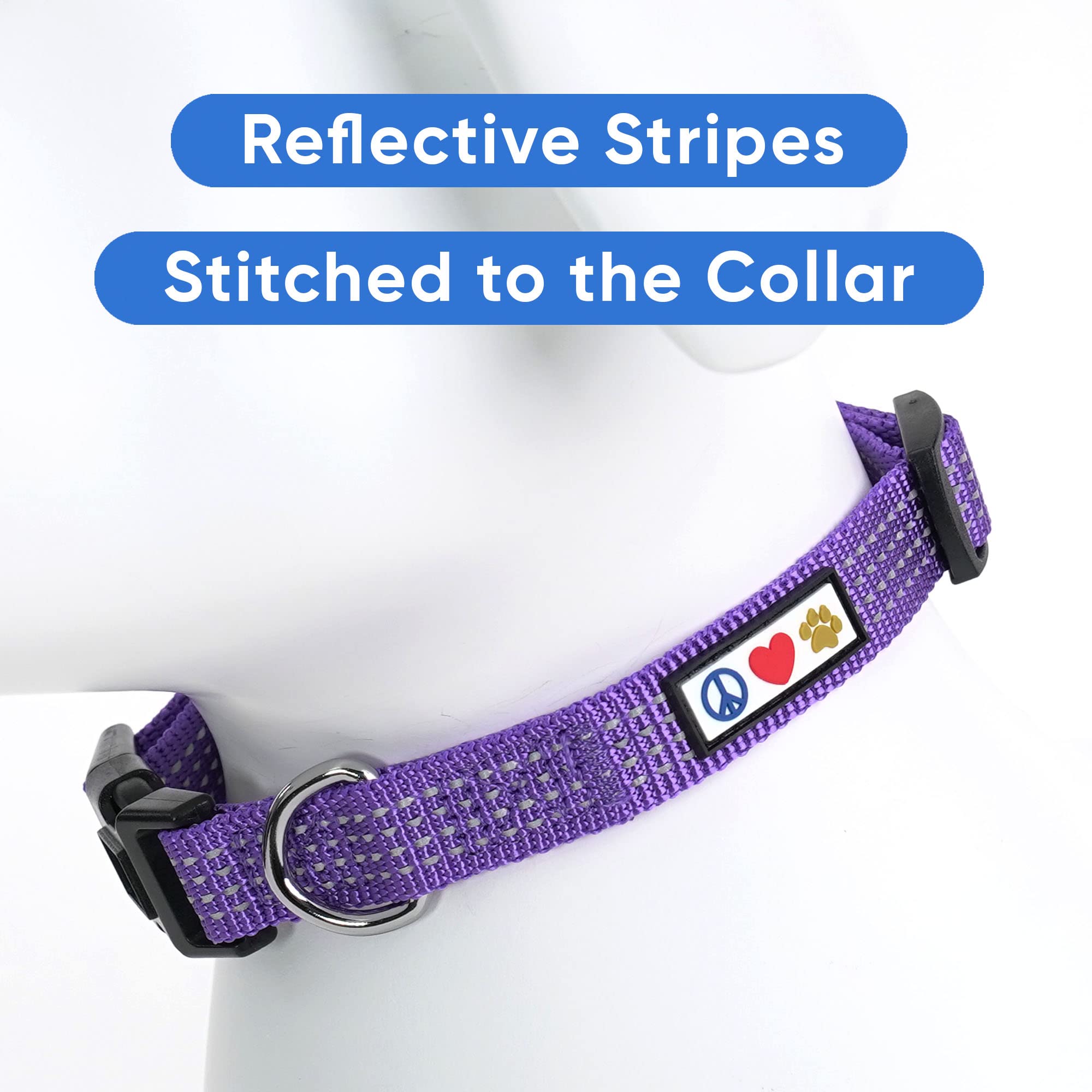 Pawtitas Reflective Dog Collar - Adjustable For Medium Dogs And Puppies - Purple
