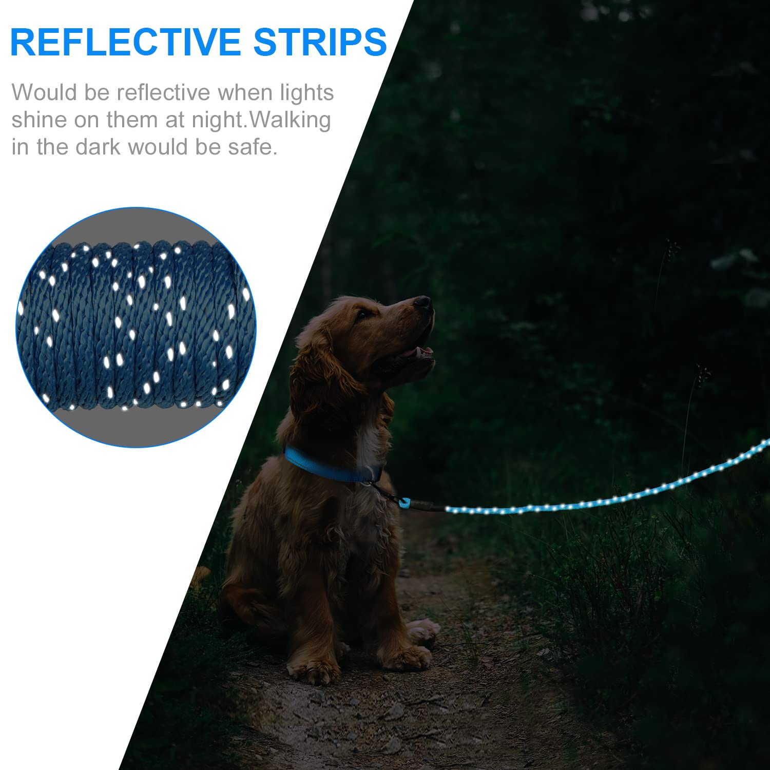 Joytale Long Dog Training Leash, 50 Ft Tie Out Rope Check Cord Dogs Leashes With Padded Handle, Reflective Recall Lead For Puppy And Small Dogs, Blue