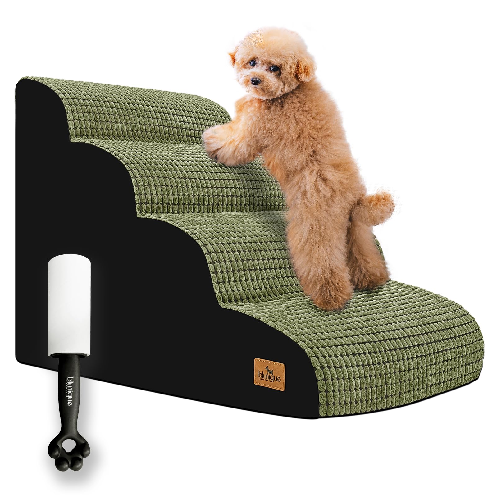 blunique Dog Stairs for Small Dogs, 20.5 in H 4 Step Curved Dog Ramp for High Bed and Couch, Foam Dog Ramp with Durable Non-Slip