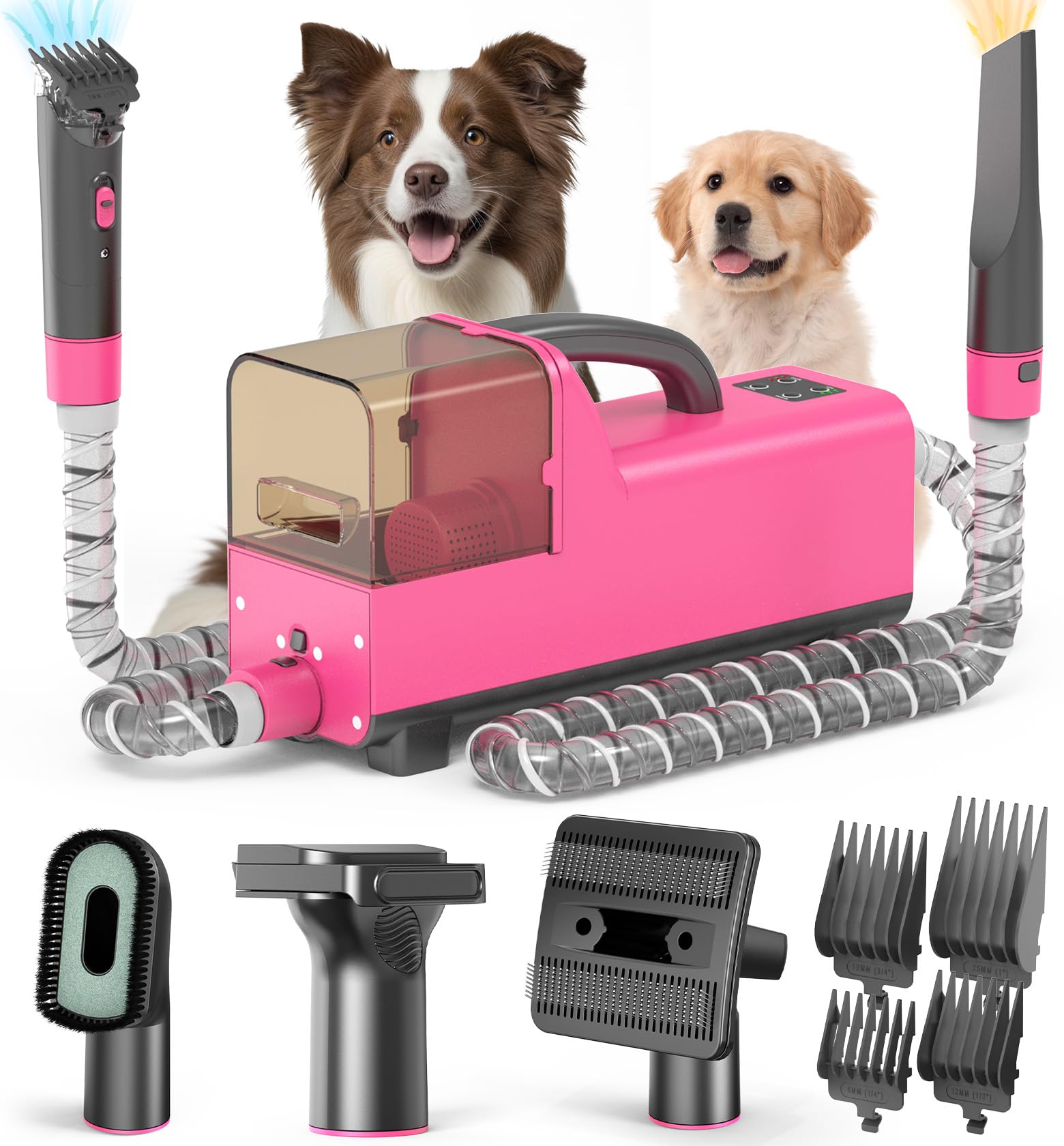 Likjhbn 5 In 1 Dog Grooming Vacuum Kit, Dog Hair Vacuum & Dryer For Pets Shedding Grooming With Dual Motors, 3 Suction & 3 Dryer