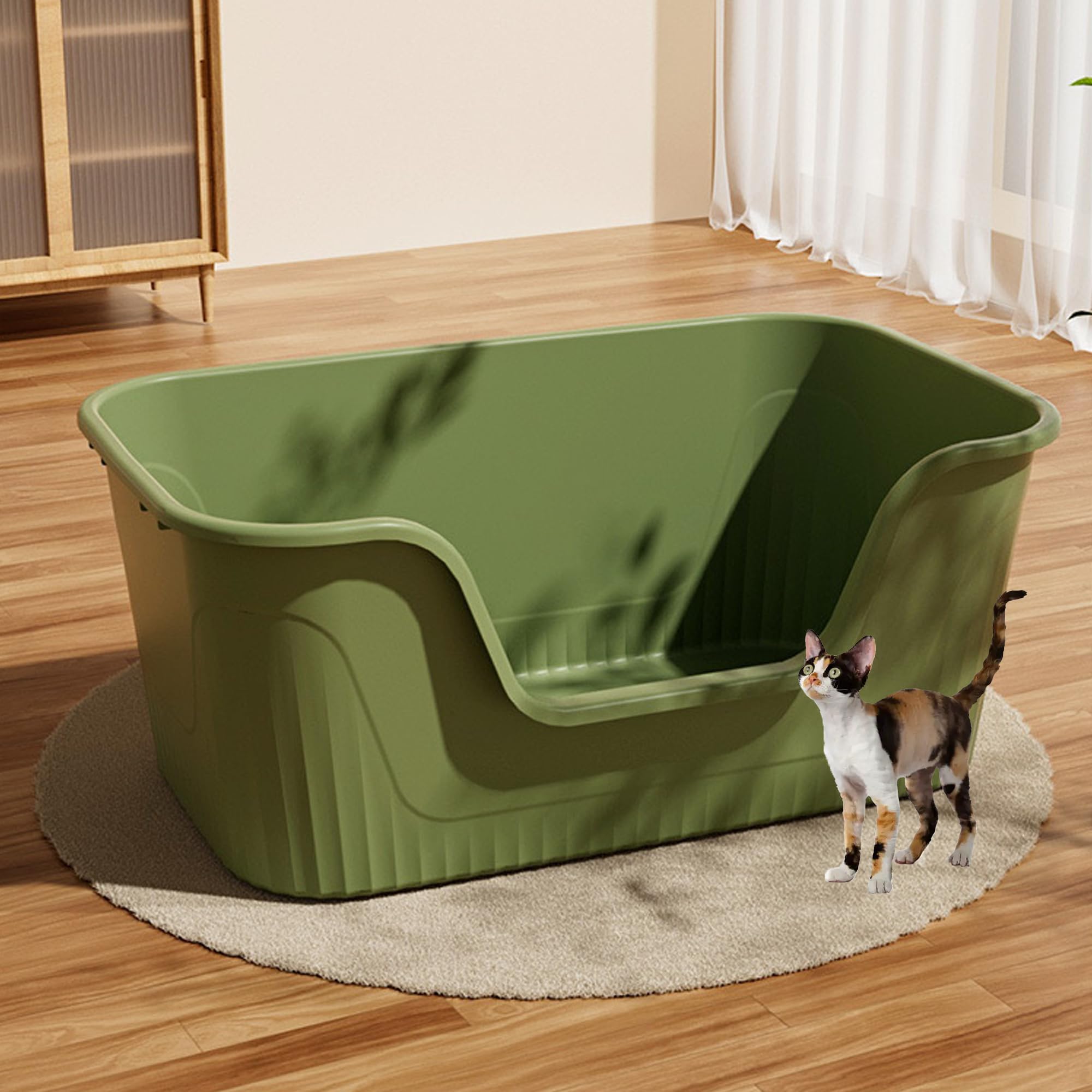 Vealind Largest Xxl Jumbo Cat Litter Box For Big Cats, 31''  21''  16'' Green Easy Clean Big Tall High Sided Extra Large Cat Lit