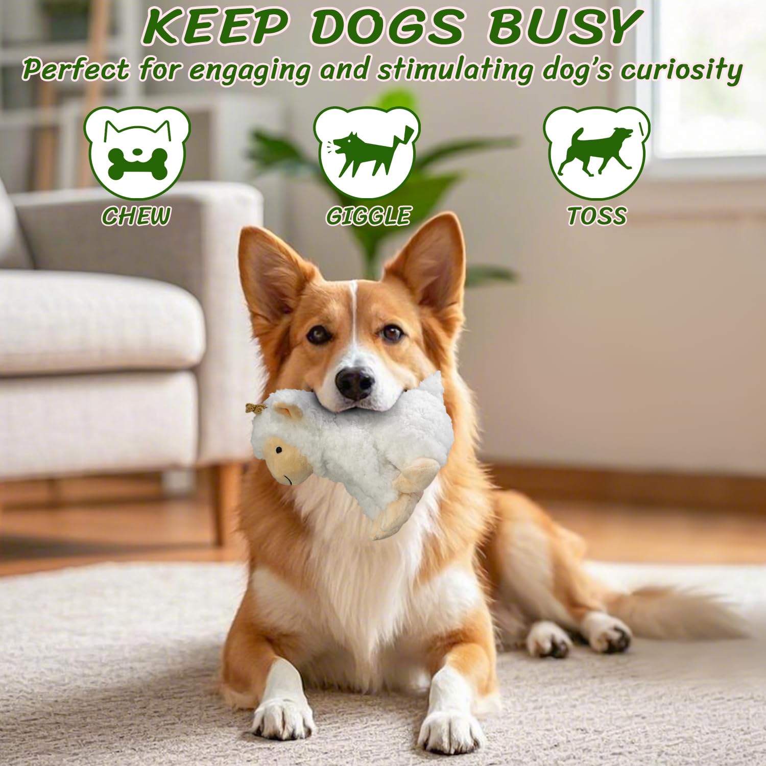 Squeaky Dog Toys for Large- Plush Stuffed Chew Toy with Soft Fabric- Interactive Puppy Toys to Keep Them Busy- Indoor & Outdoor