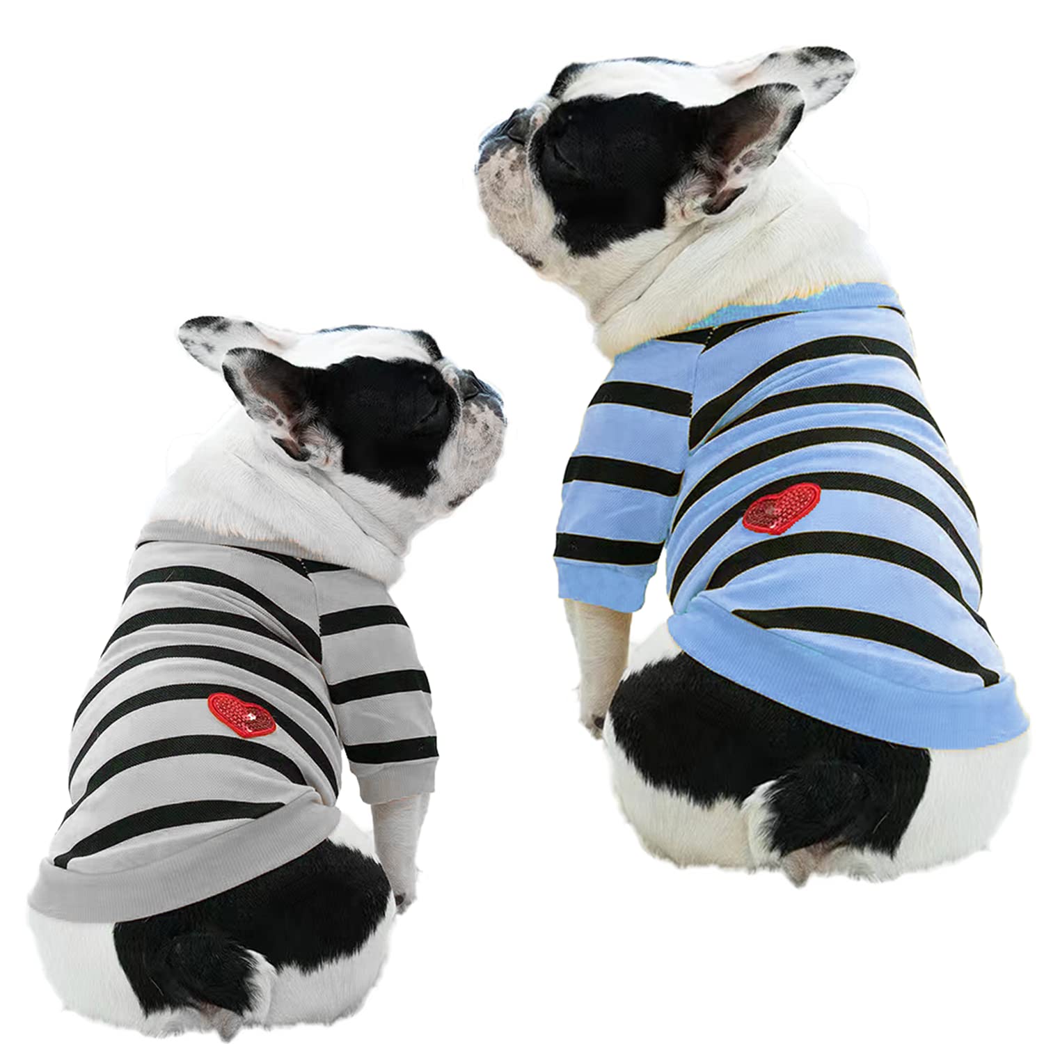 2 Pack French Bulldog Striped T Clothes T-Shirt For Medium Dogs Tee Shirts For Boston Terrier Pitbull Bichon Spring Summer Pet B