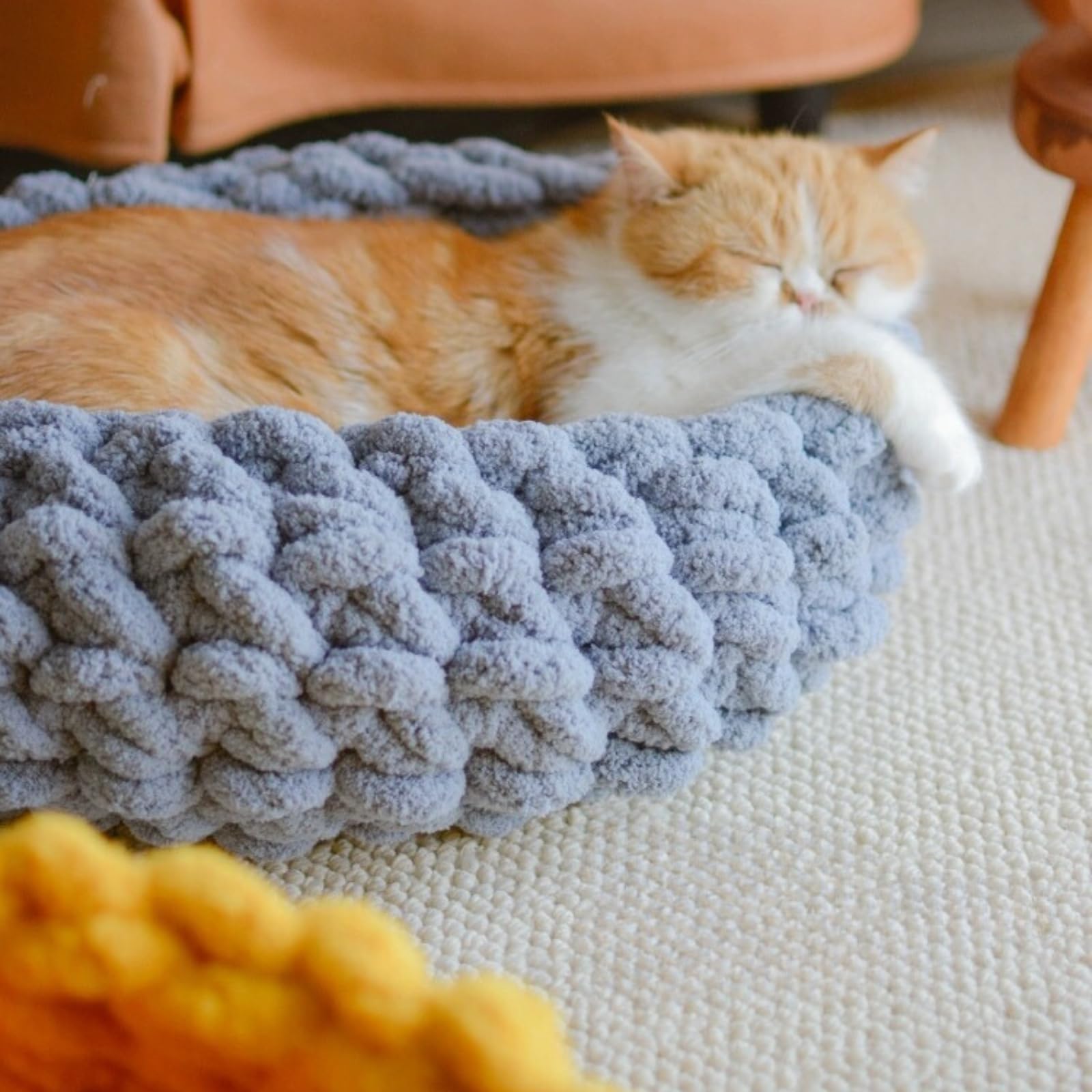 Urnat Cat Nest Bed - Premium Handwoven Washable Extra Soft Round Cave House Furniture For Indoor Kitten (Grayish Blue,Medium)