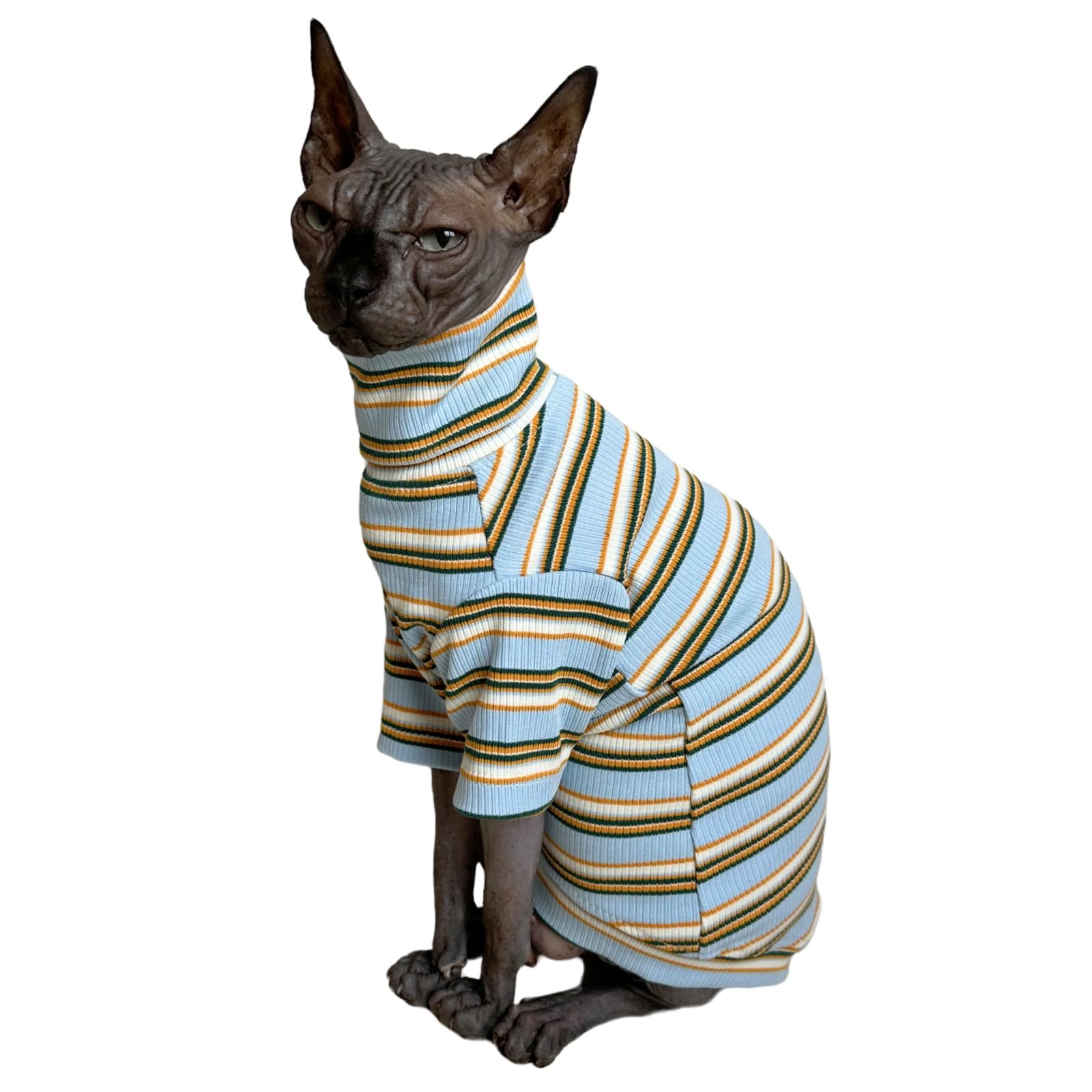 Turtle Neck Vintage Stripes Sphynx Hairless Cat Cotton T-Shirts Pet Clothes Vest Kitten Shirts Sleeveless, Cats & Small Dogs App