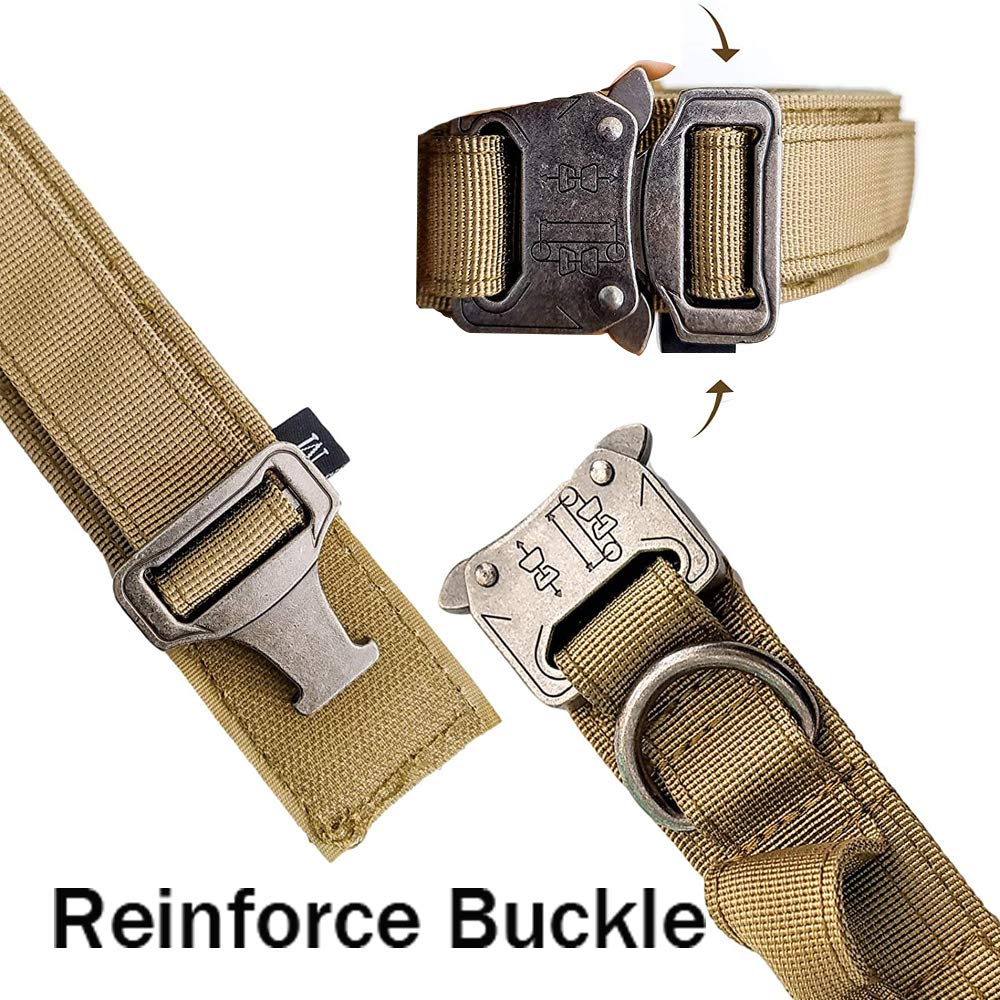 Tactical Dog Collar Military Dog Collar Adjustable Nylon Dog Collar Heavy Duty Metal Buckle With Handle For Dog Training (Brown,S)