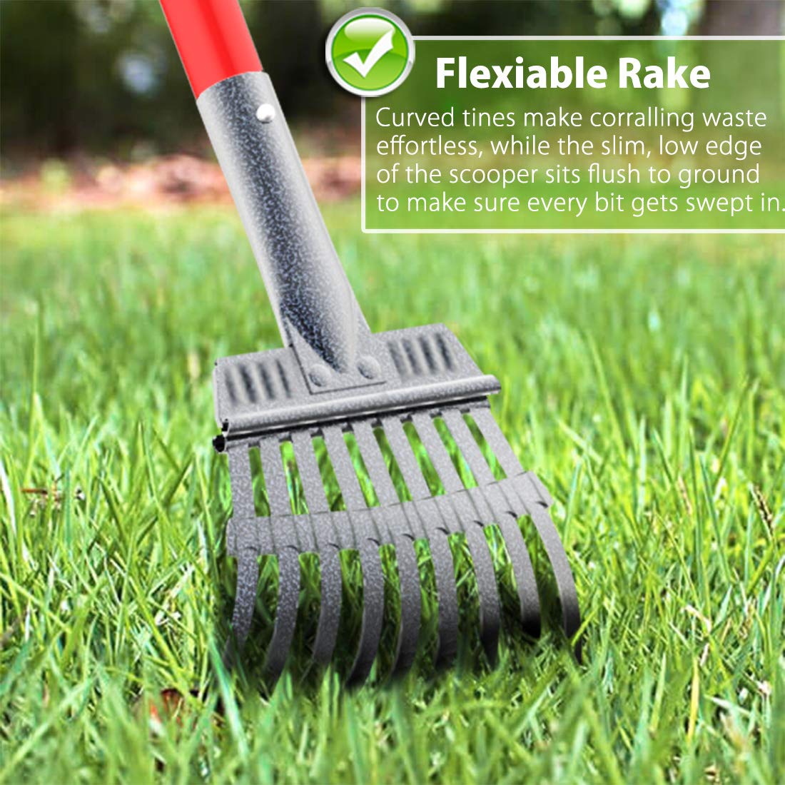 X-Tecokit Larger Pooper Scooper - Durable & Sturdy Rake, Spade, Tray Set With Long Handle Great For Large Small And Multi Dogs - Poop Scoop No Bend Down Easy To Use For Yard Grass Gravel Dirt