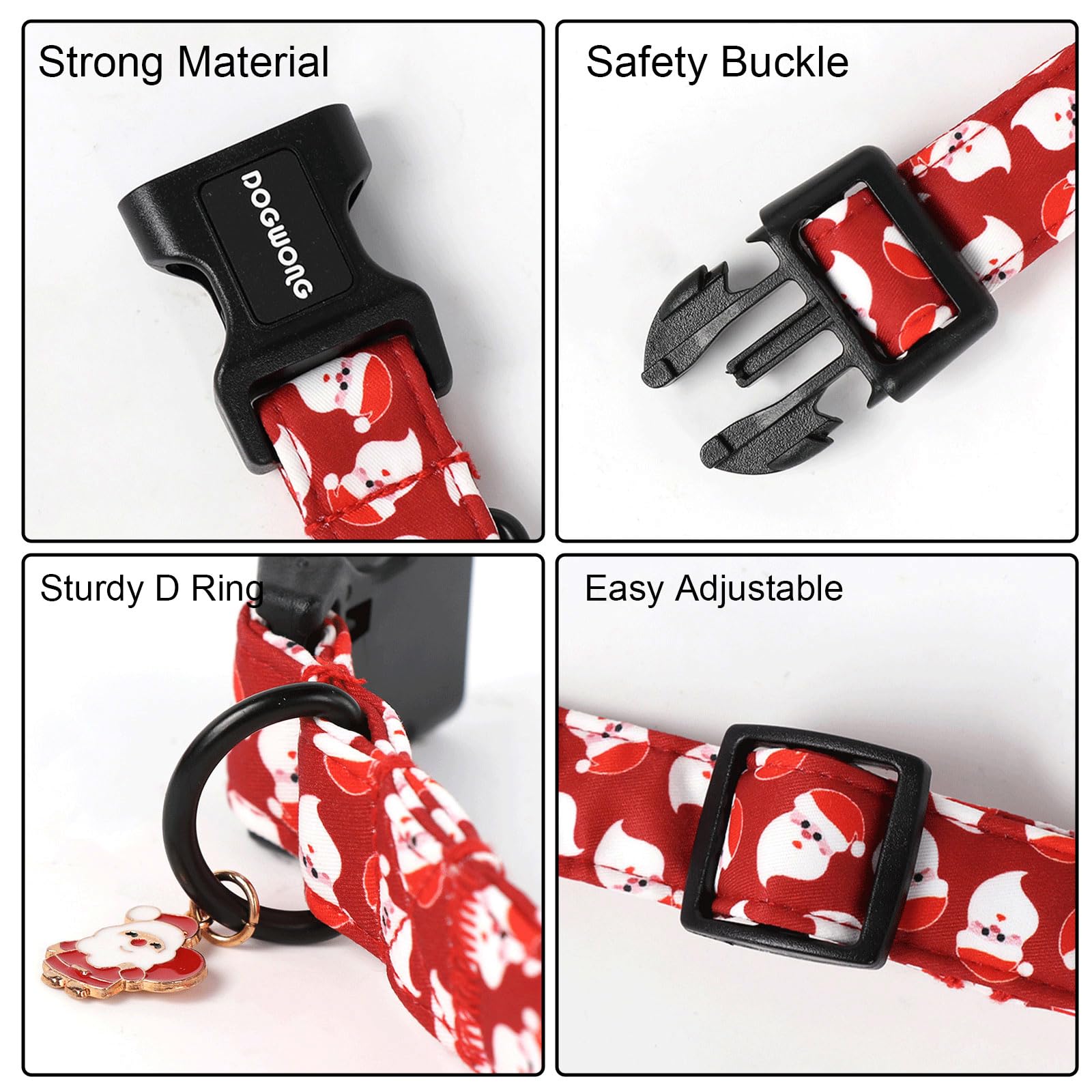 Dogwong Christmas Red Santa Dog Collar- Cute Santa Claus Christmas Dog Collars Adjustable Designer Christmas Dog Collar For Smal