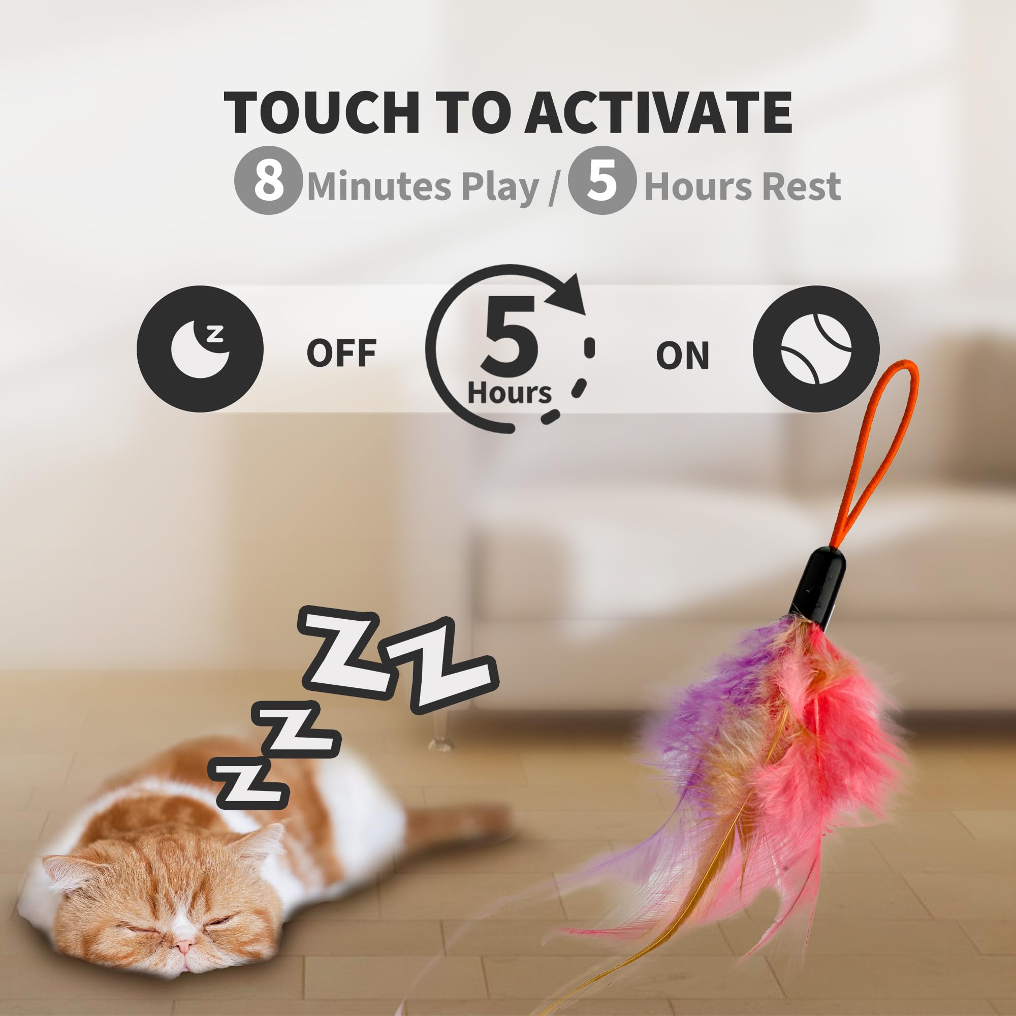 PANRIO Interactive Cat Toys for Indoor Cats, Automatic Hanging Door Feather Toy Mouse & Ribbon Wand Teaser,USB-Rechargeable Self
