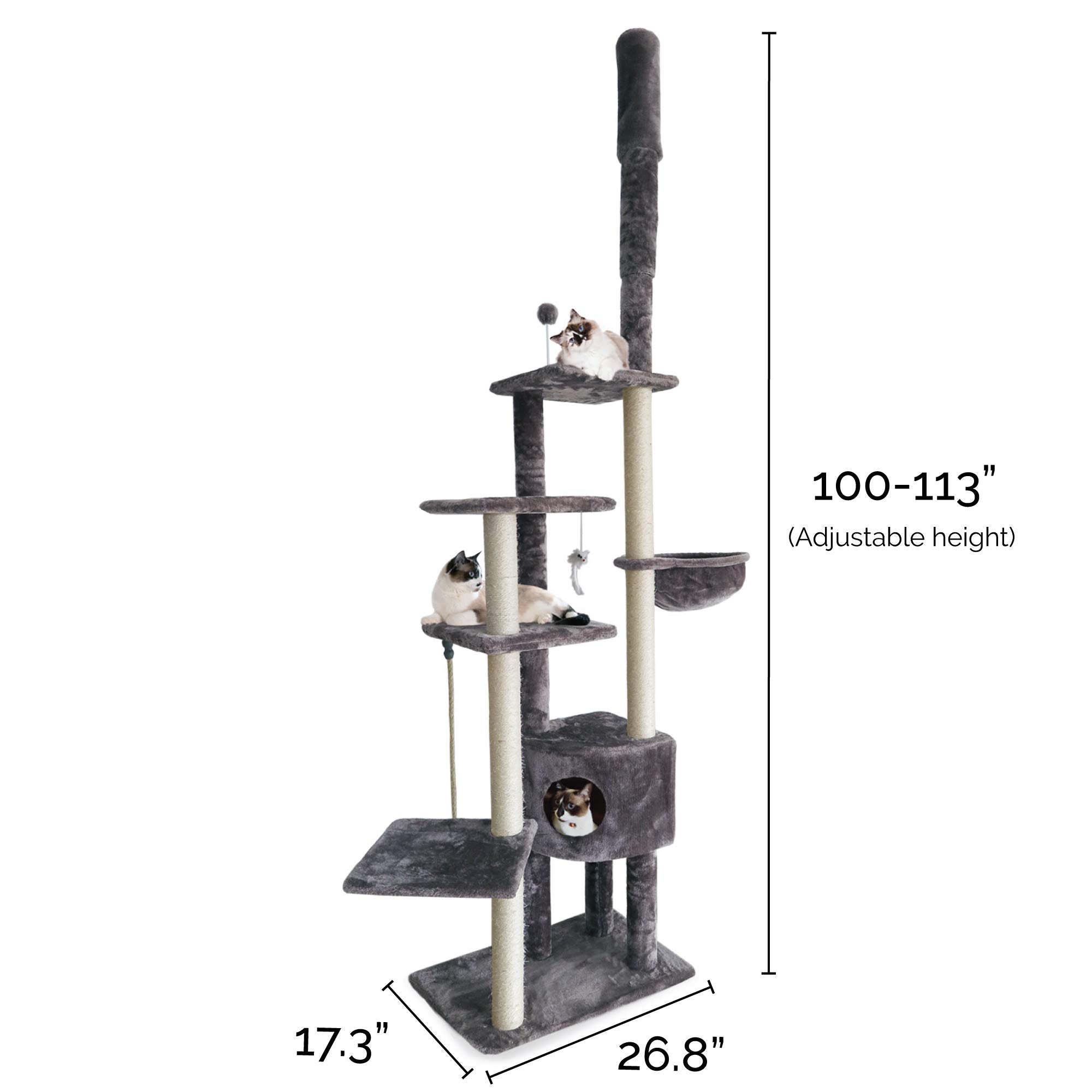 Furhaven 100-113 Tall Cat Tree for Indoor Cats w/ Adjustable Height, Ft. Sisal Scratching Posts, Condo, & Toys - Tiger Tough Sky