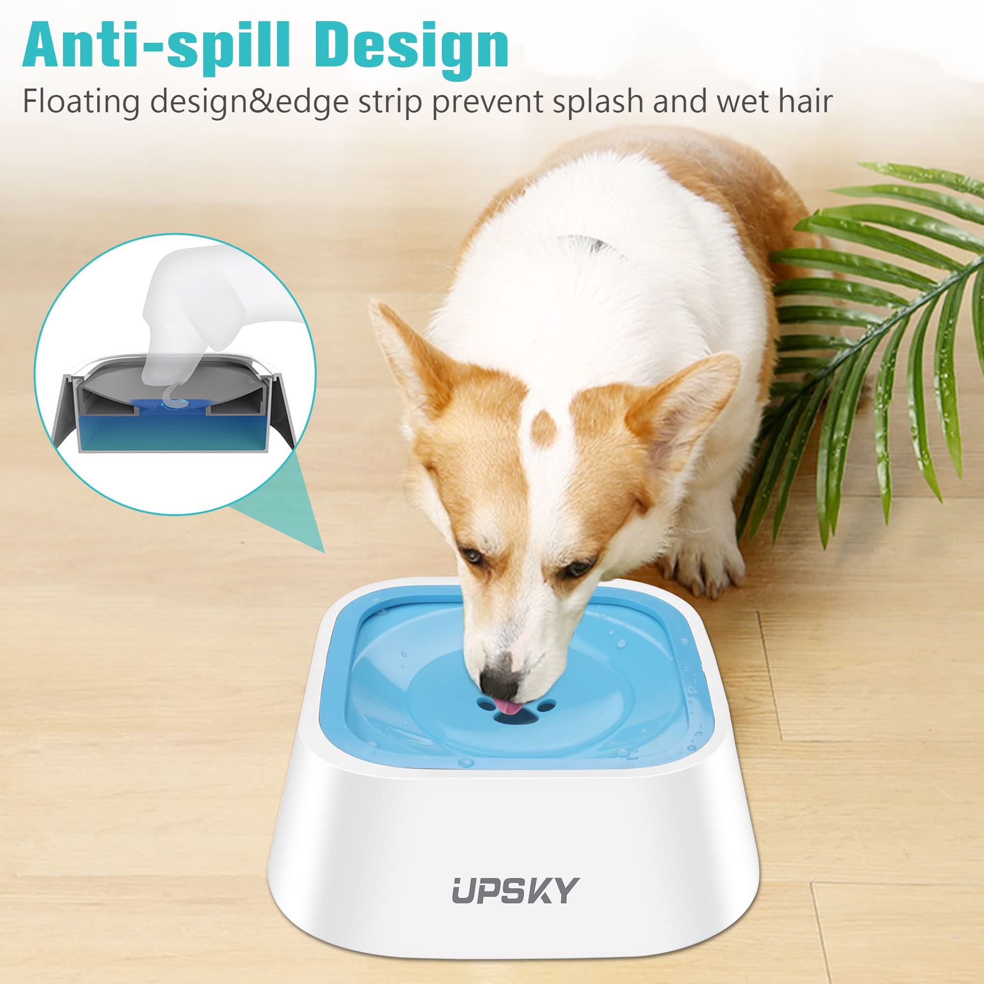 Upsky No-Slip Slow Drinking Bowl - 35Oz No Spill Pet Water Dispenser For Dogs And Cats